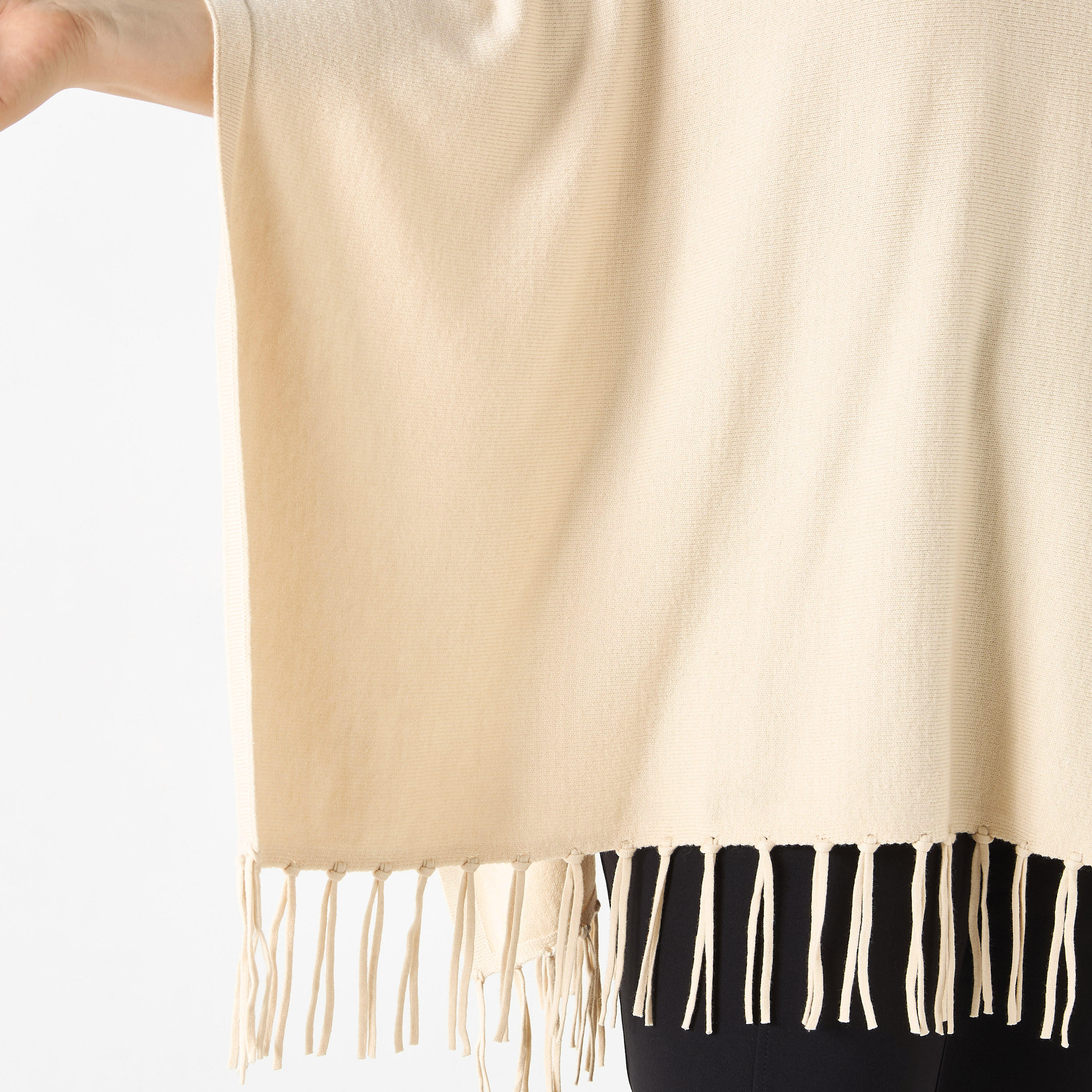 Plus Size Ulla Popken Solid Round Neck Poncho with Tassels-women-winterwear-cardigansandjumpers-cardigans-image-5