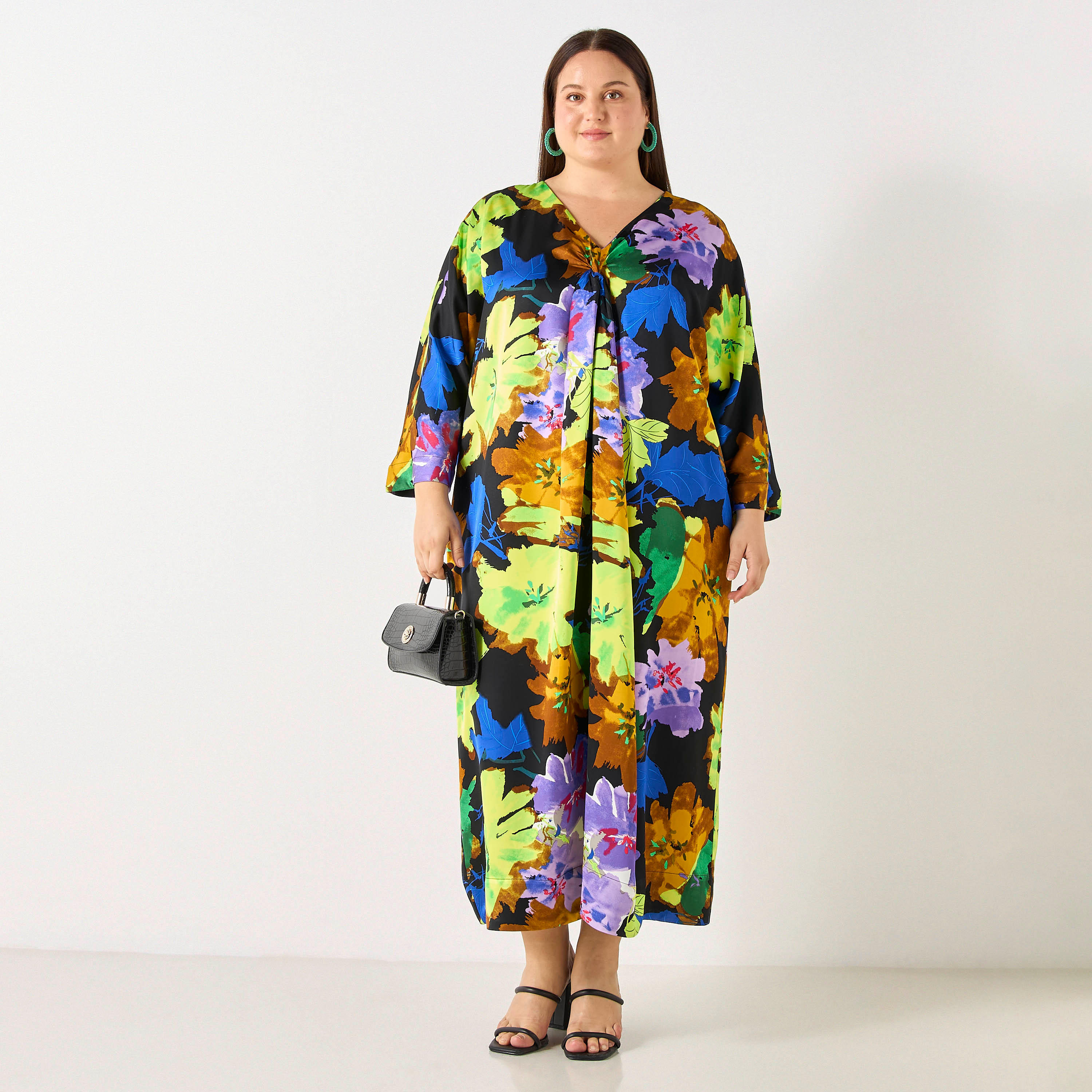Plus Size Ulla Popken Floral Print Kaftan Viscose Dress with Pockets-women-clothing-dresses-image-1