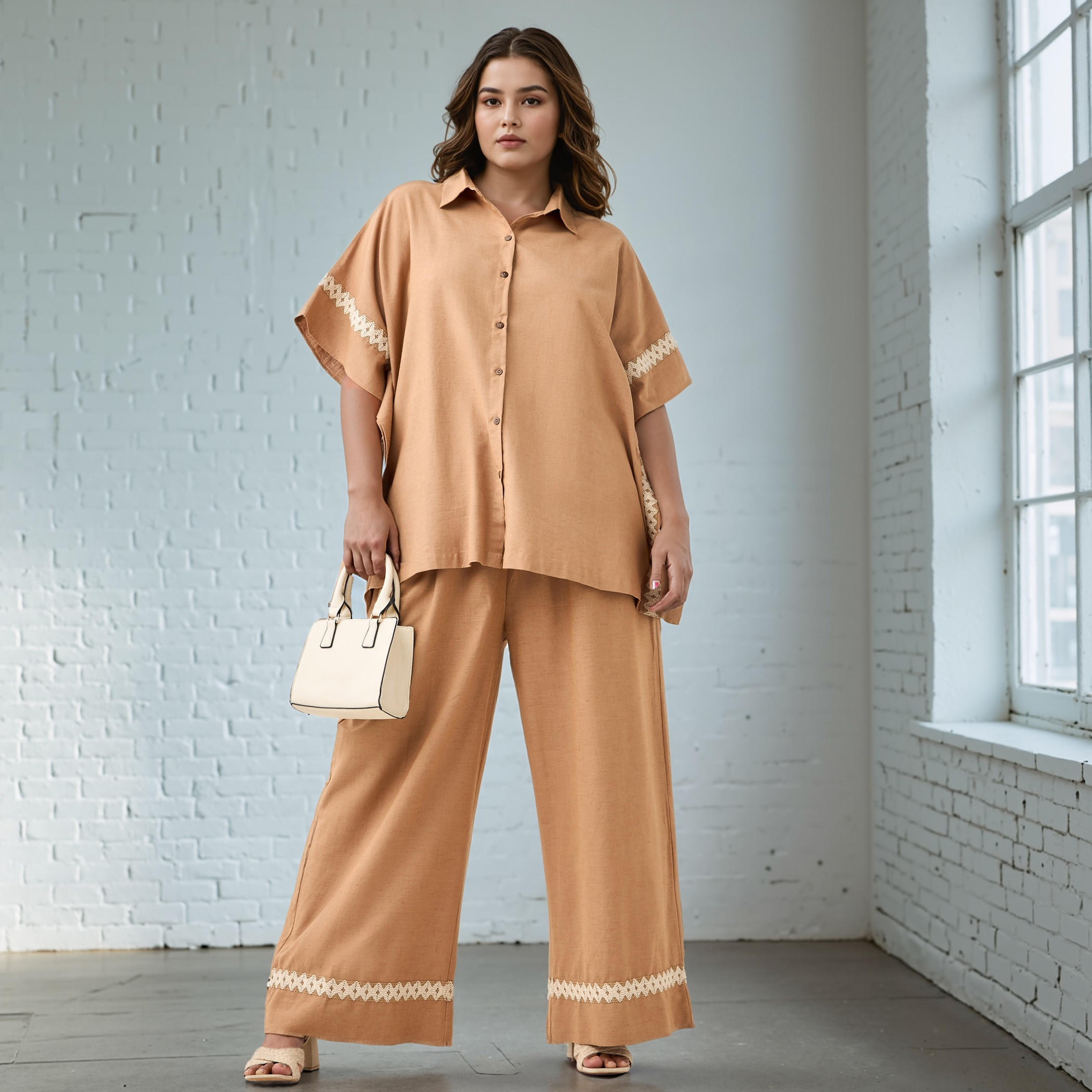 Plus Size Ulla Popken Lace Detail Wide Leg Flexi Waist Pants with Pockets-women-clothing-trousers-image-2
