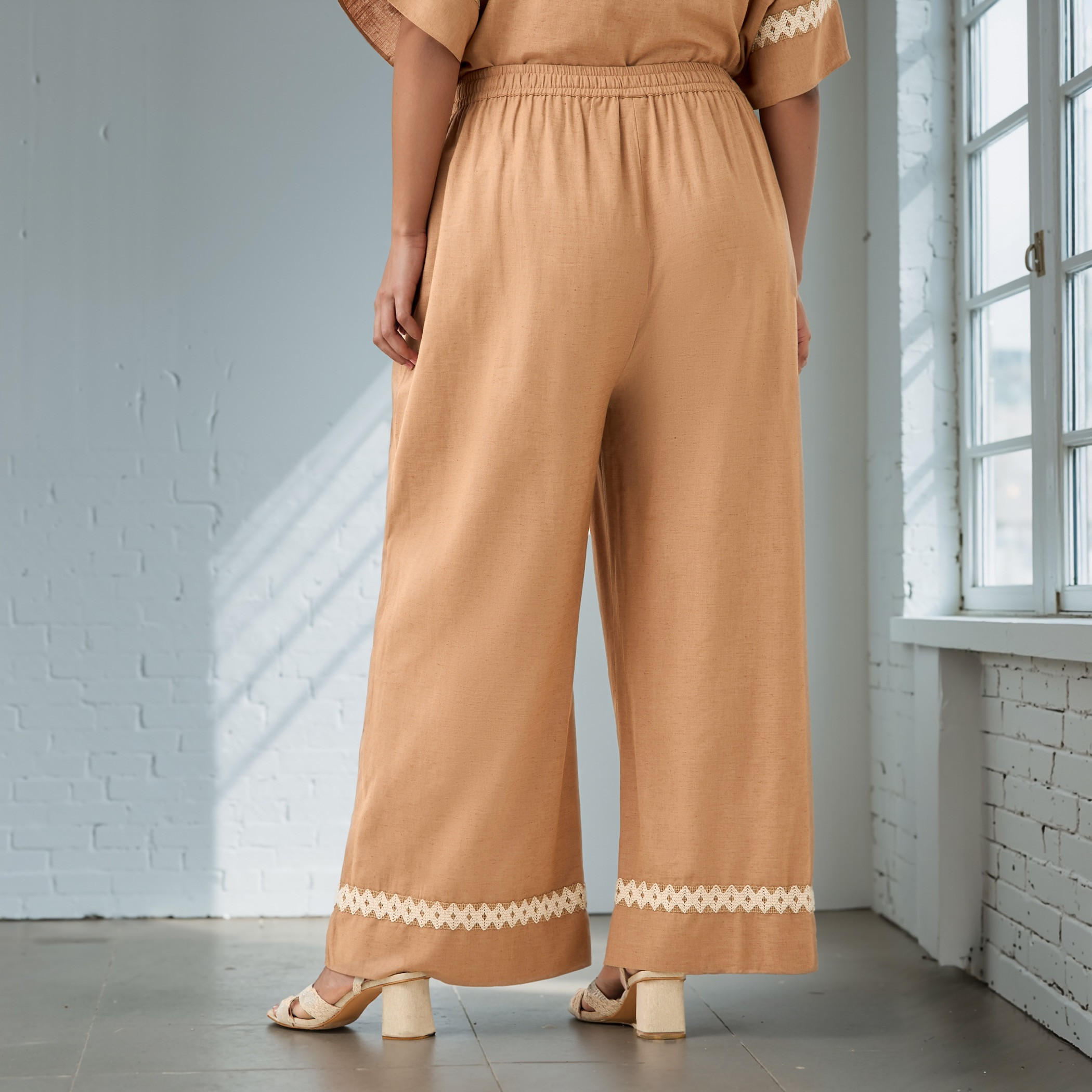 Plus Size Ulla Popken Lace Detail Wide Leg Flexi Waist Pants with Pockets-women-clothing-trousers-image-3