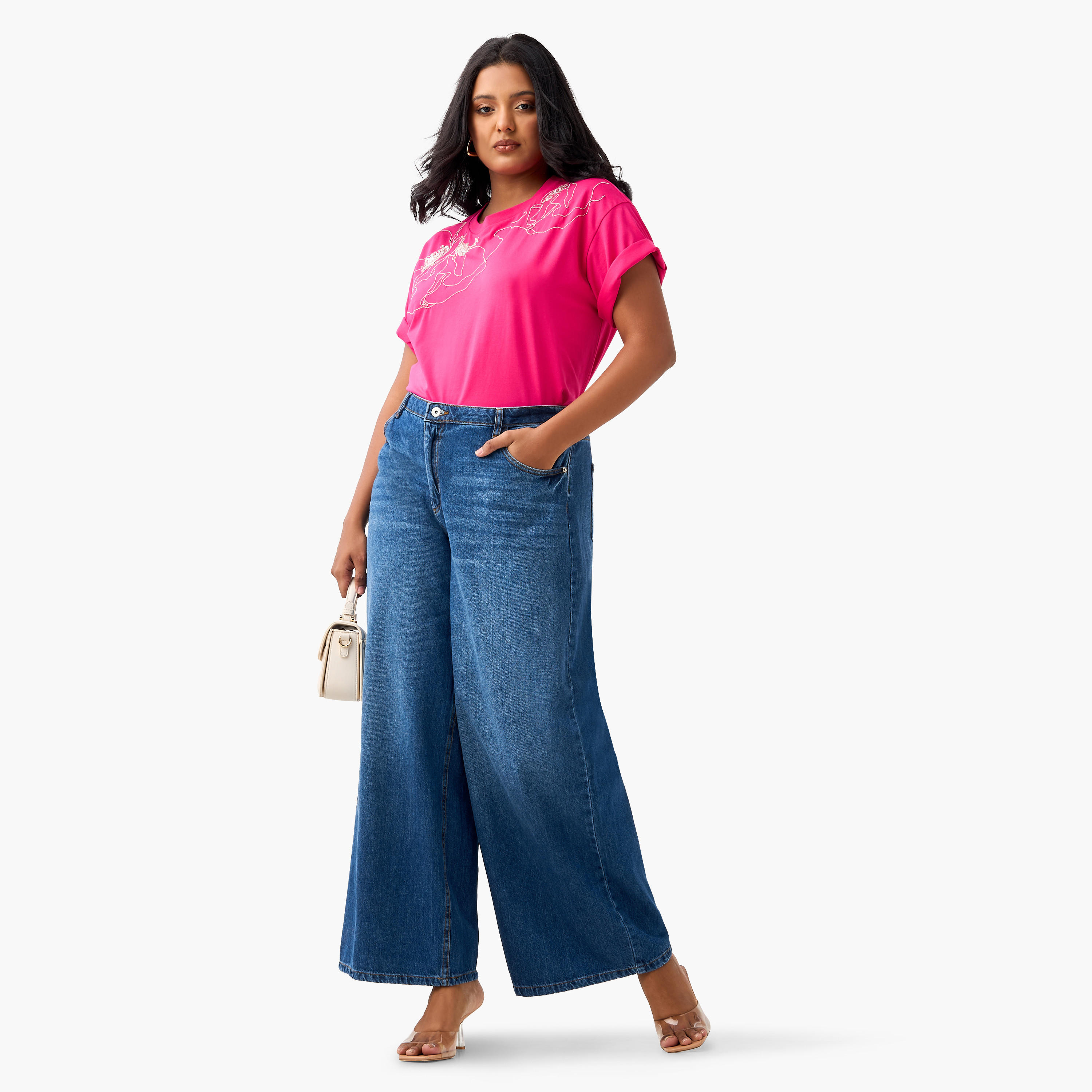 Plus Size Ulla Popken Embellished T-shirt with Short Sleeves-women-clothing-tshirts-image-2