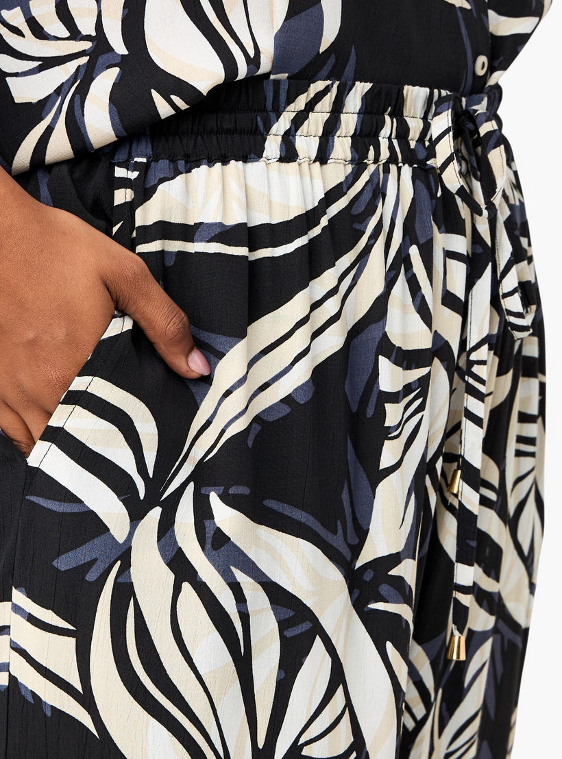 بنطلون أولا بوبكن للمقاسات الكبيرة، بقصة عادية وخصر مرن وطبعة أوراق شجر-women-clothing-coordsets-image-4