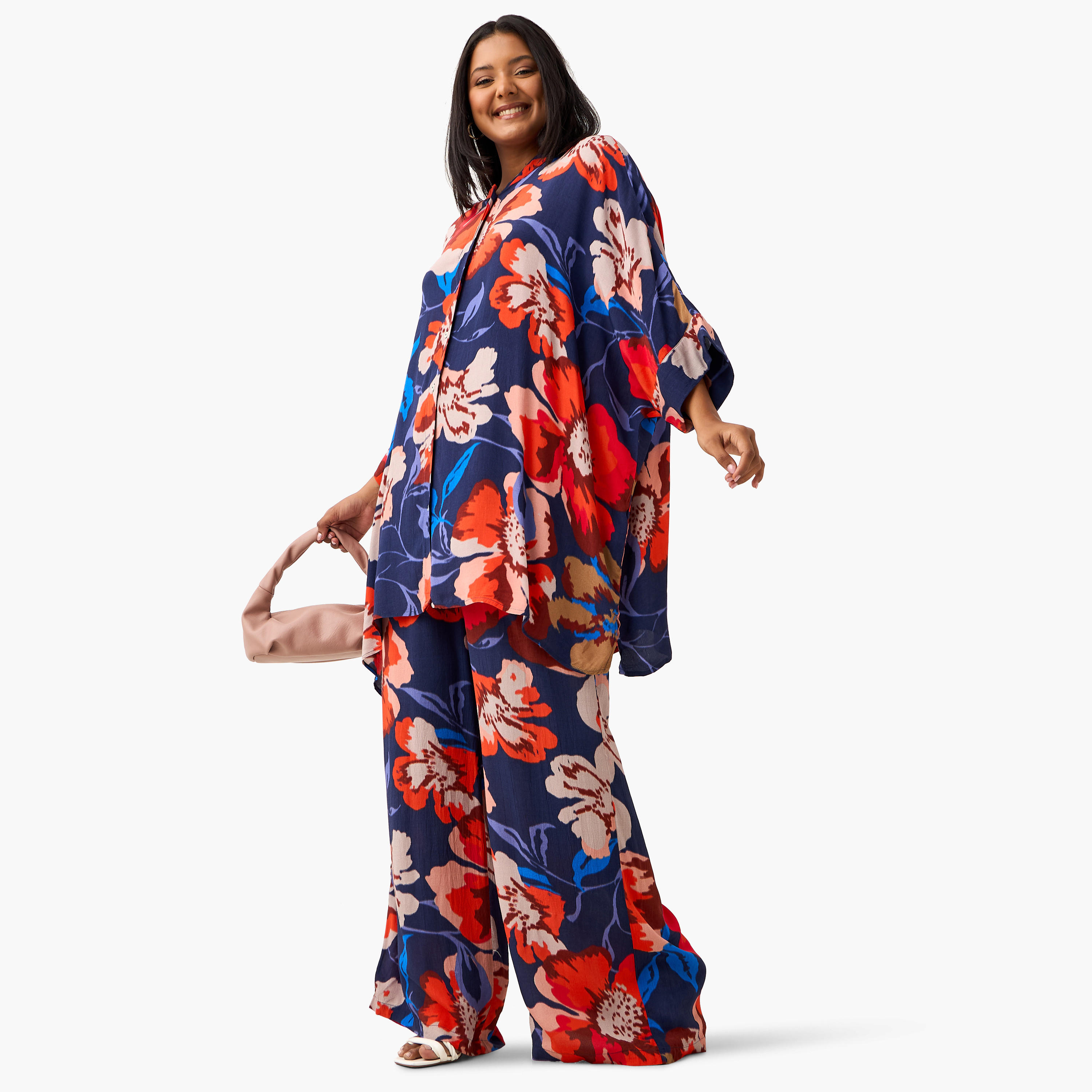 Plus Size Ulla Popken All-Over Floral Print Viscose Top with 3/4 Sleeves-women-clothing-shirtsandblouses-blouses-image-2