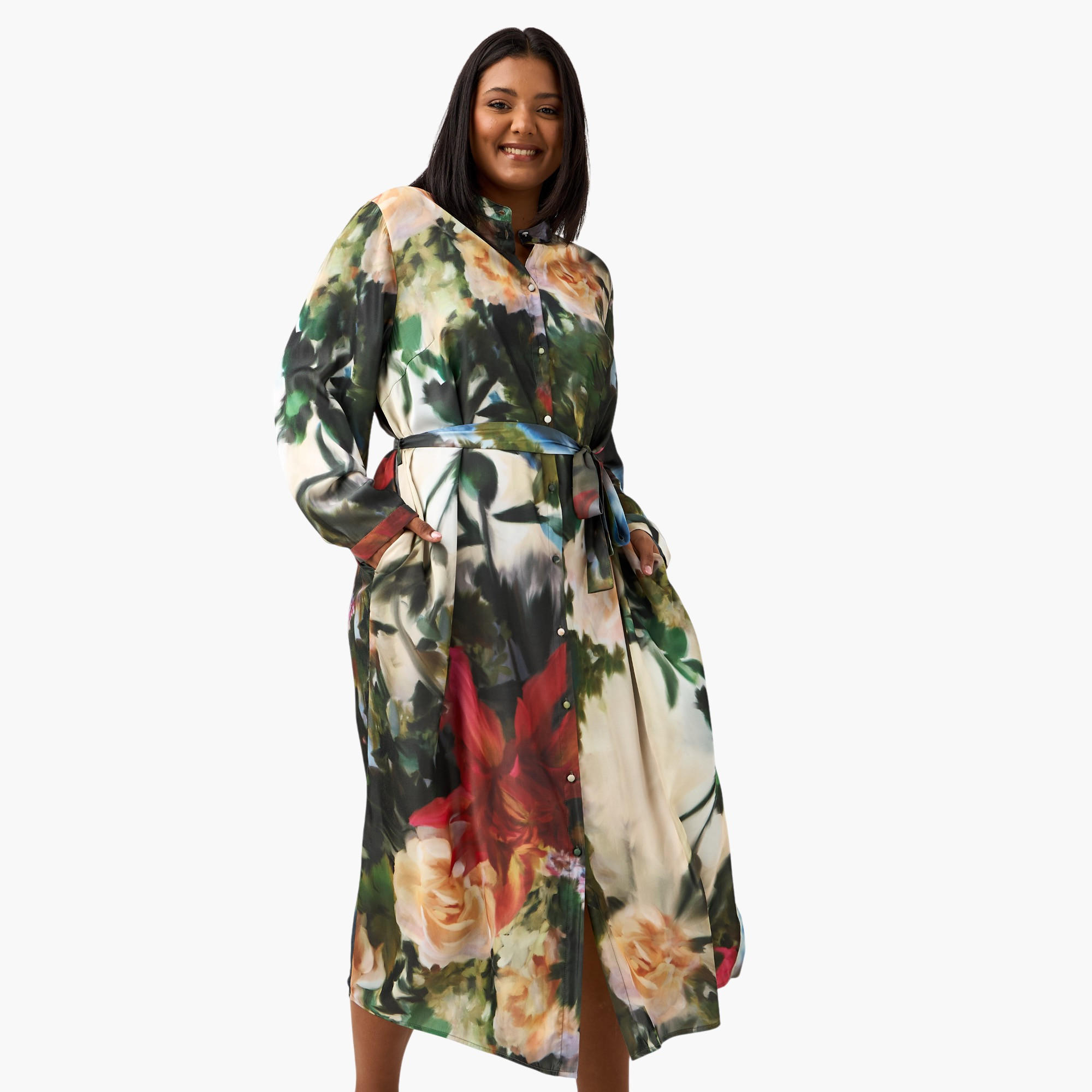 فستان قميص مقاس كبير بحزام رباط وطبعات زهرية من أولا بوبكن-women-clothing-dresses-image-1
