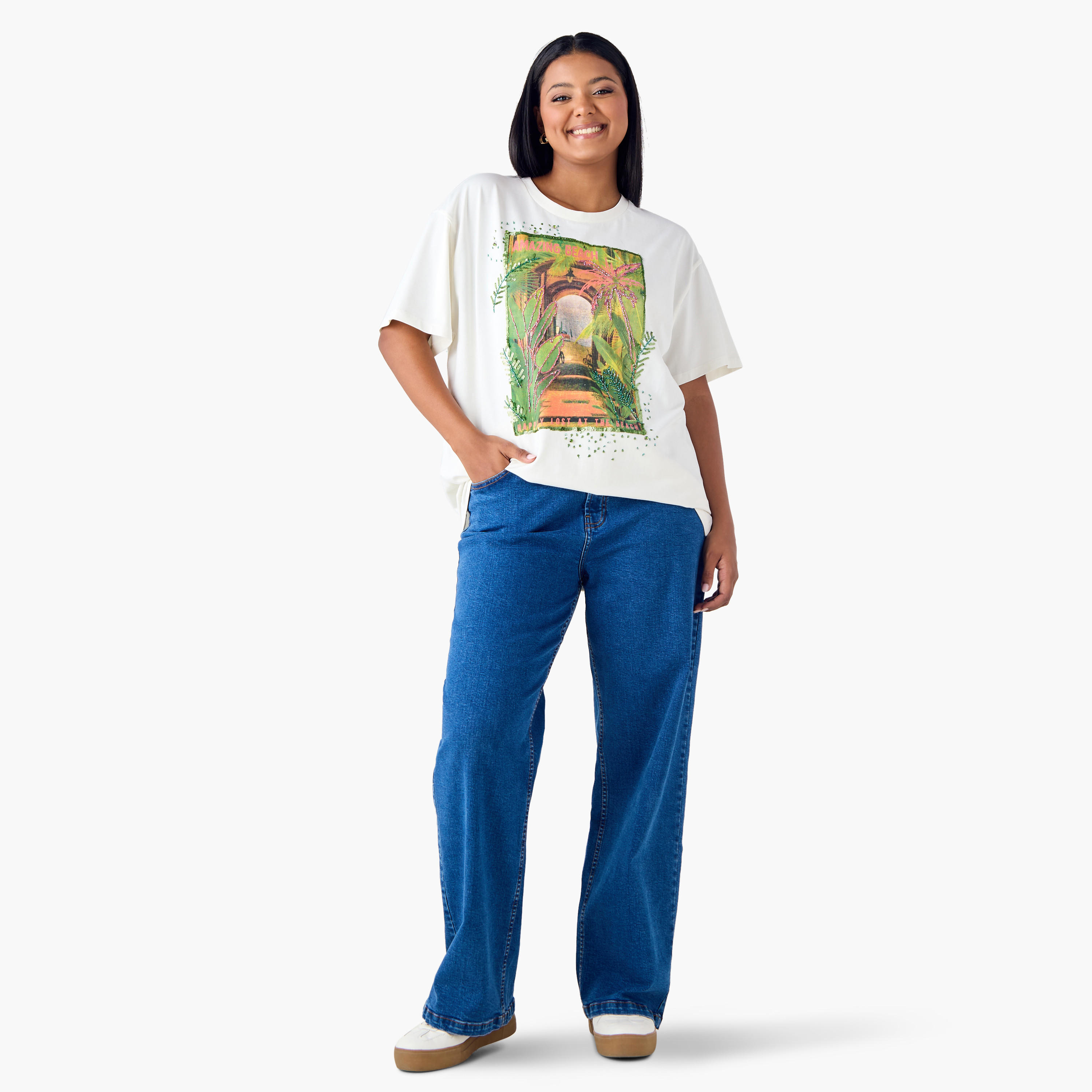 Plus Size Ulla Popken Graphic Print T-shirt with Embellishment-women-clothing-tshirts-image-2