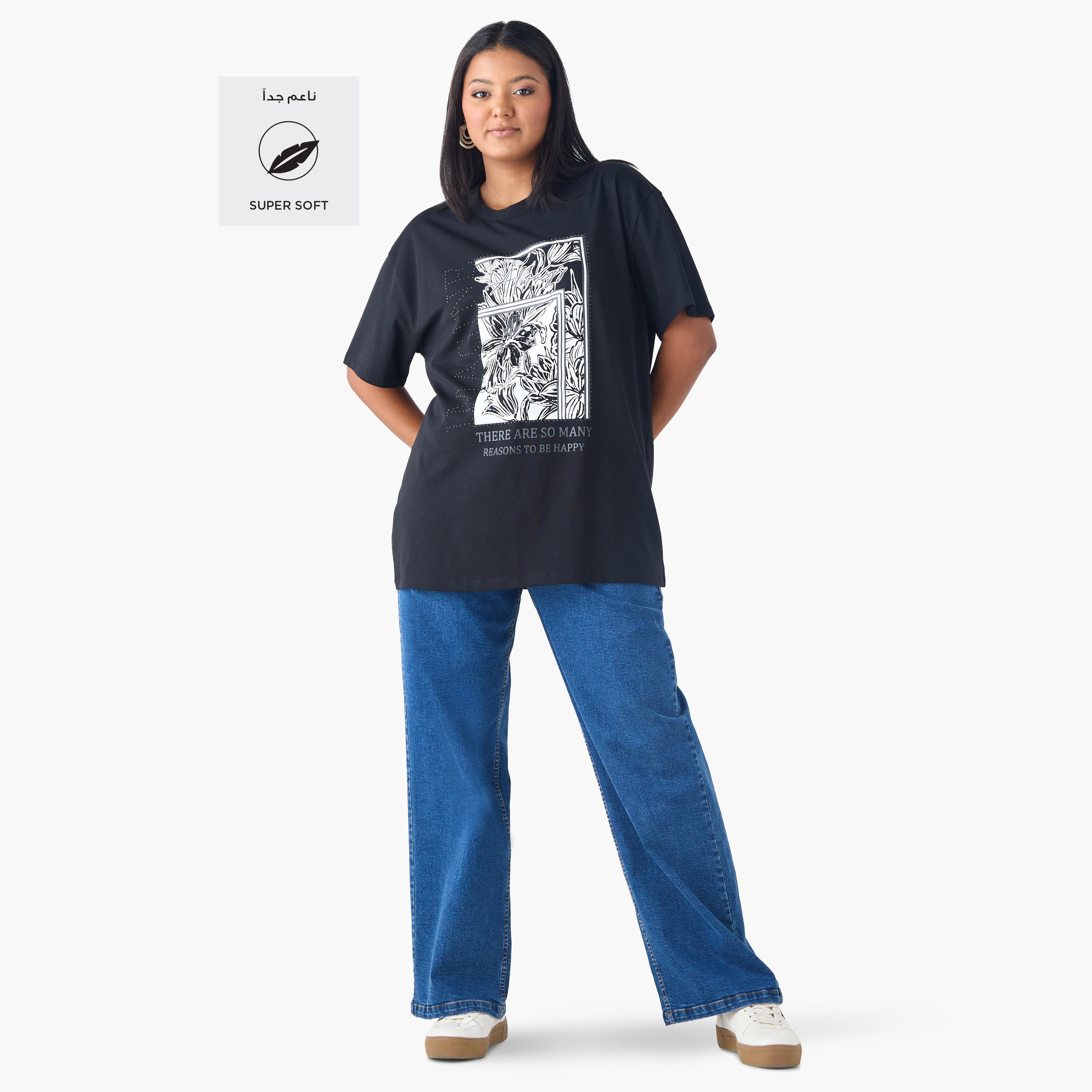 Plus Size Ulla Popken Printed T-shirt with Rhinestone Embellishment-women-clothing-tshirts-image-2