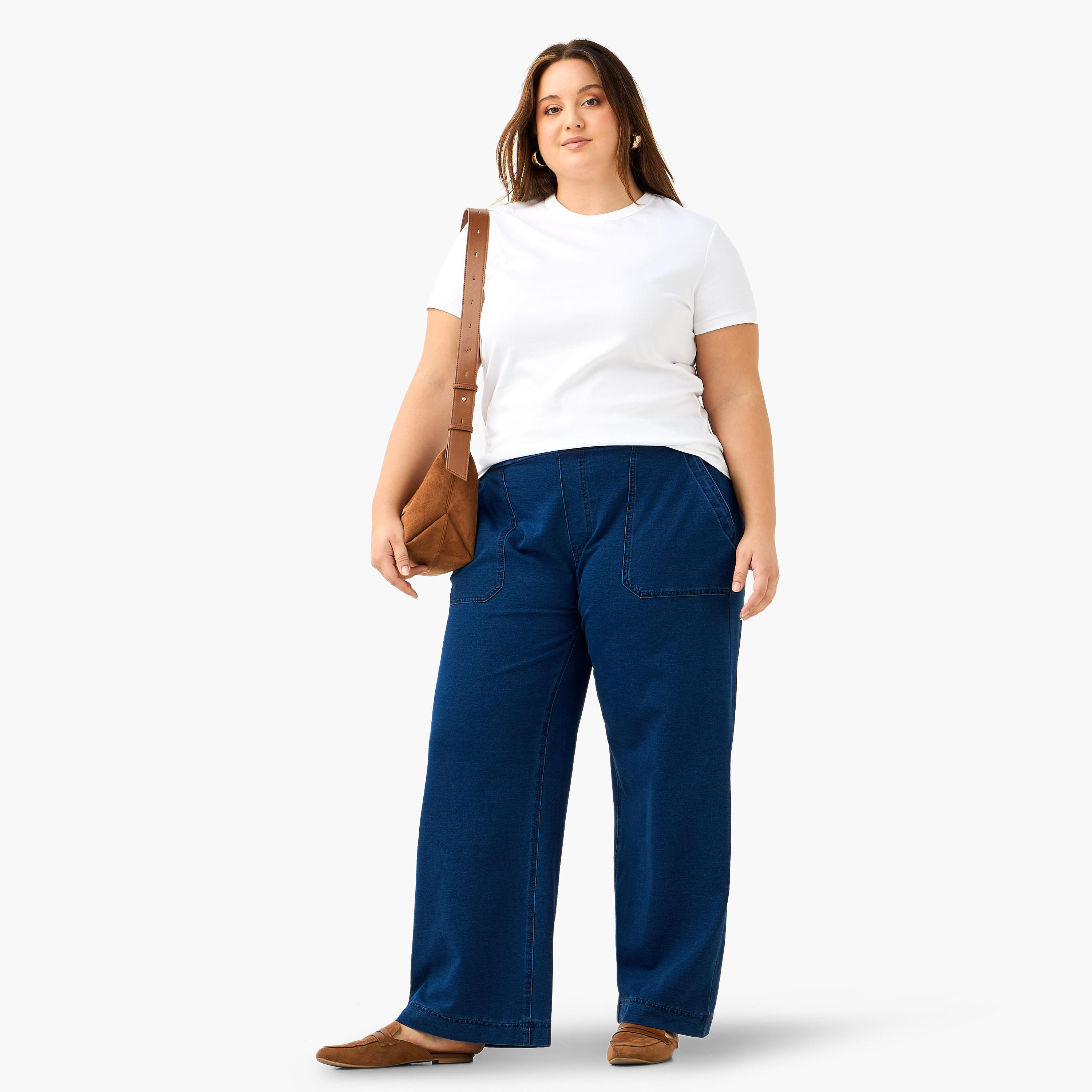 بنطلون جينز مقاس كبير واسع الساقين بخصر مطاطي وجيوب من أولا بوبكن-women-clothing-bottoms-jeans-image-4