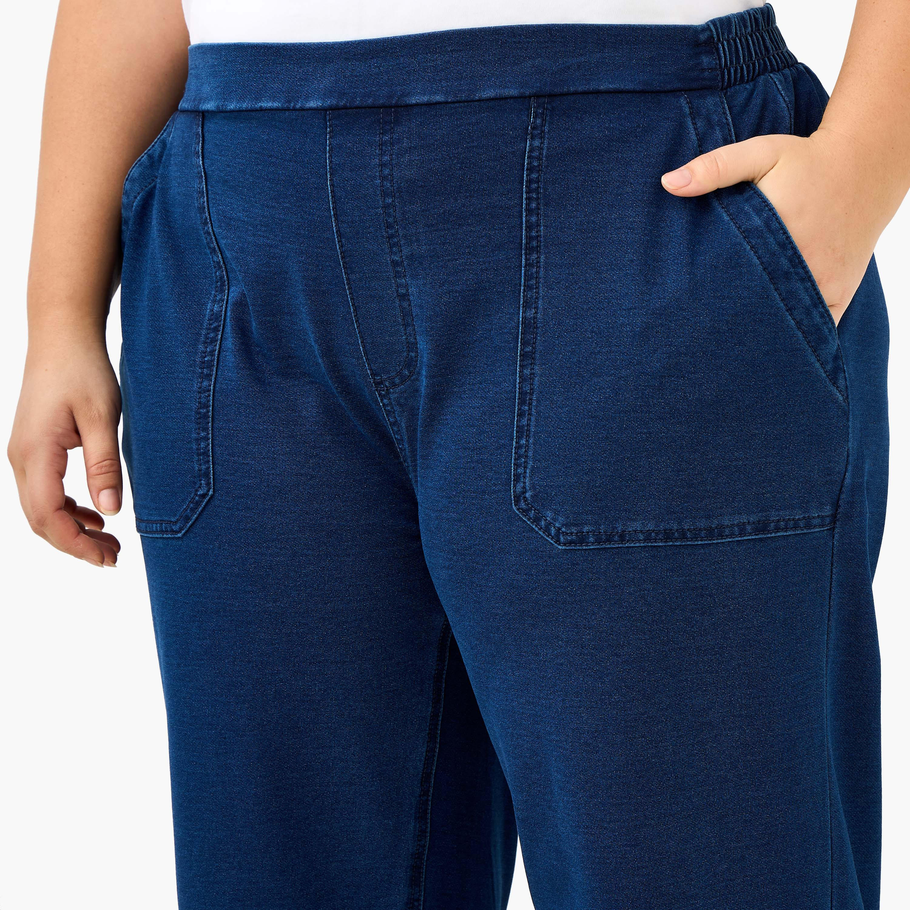 بنطلون جينز مقاس كبير واسع الساقين بخصر مطاطي وجيوب من أولا بوبكن-women-clothing-bottoms-jeans-image-2