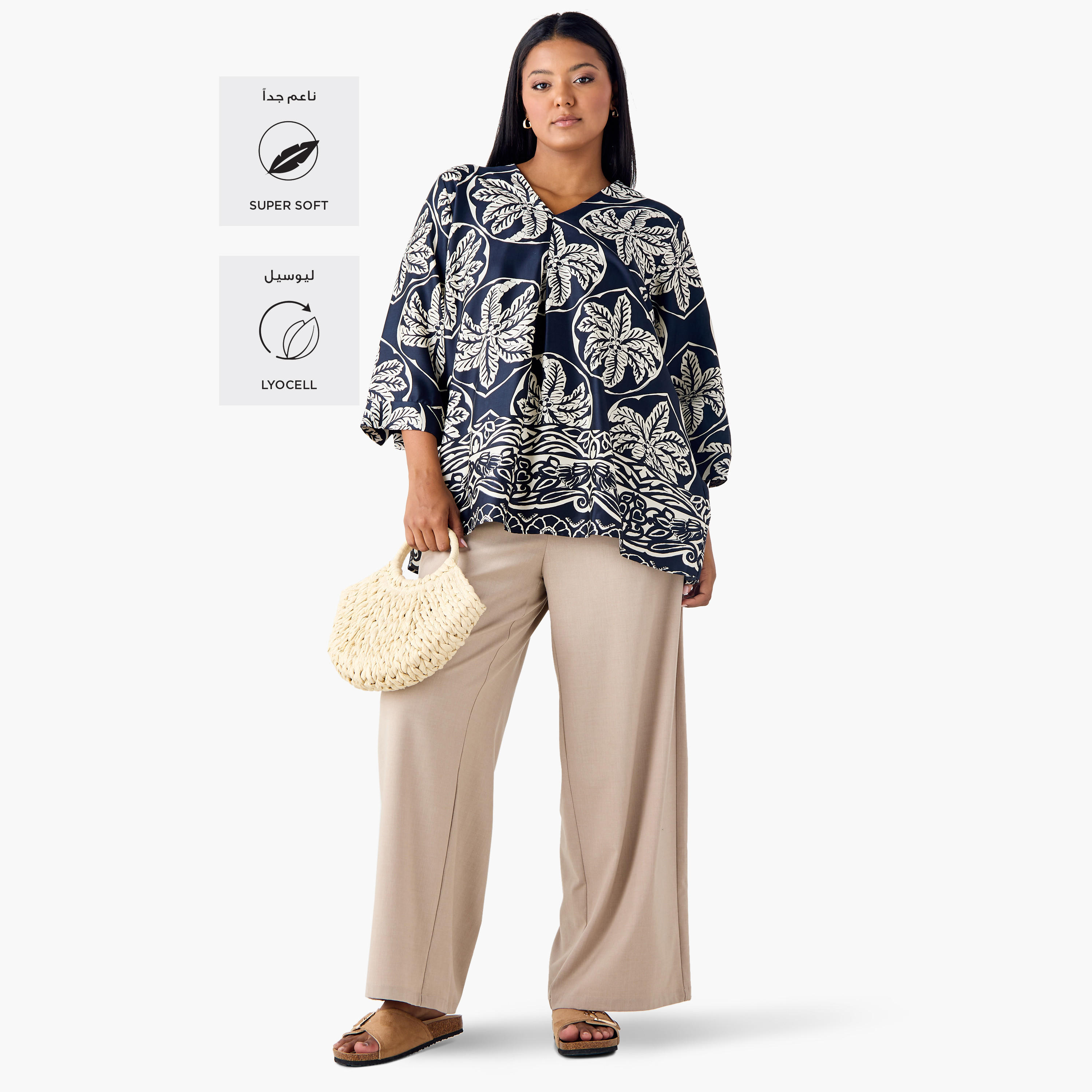 بلوزة مقاس كبير بطبعات وياقة V وأكمام 3/4 من أولا بوبكن-women-clothing-shirtsandblouses-blouses-image-4