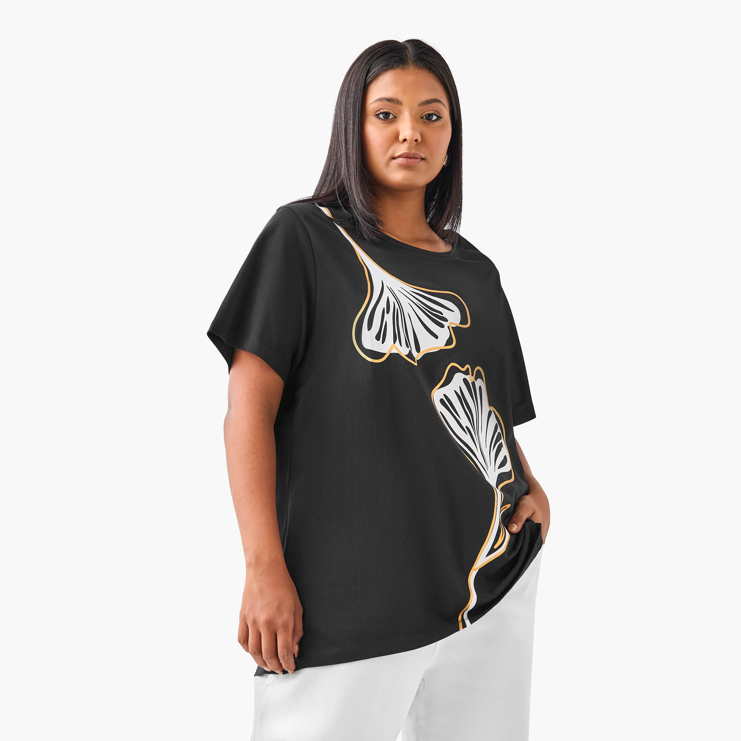 Plus Size Ulla Popken Leaf Print T-shirt-women-clothing-tshirts-image-1