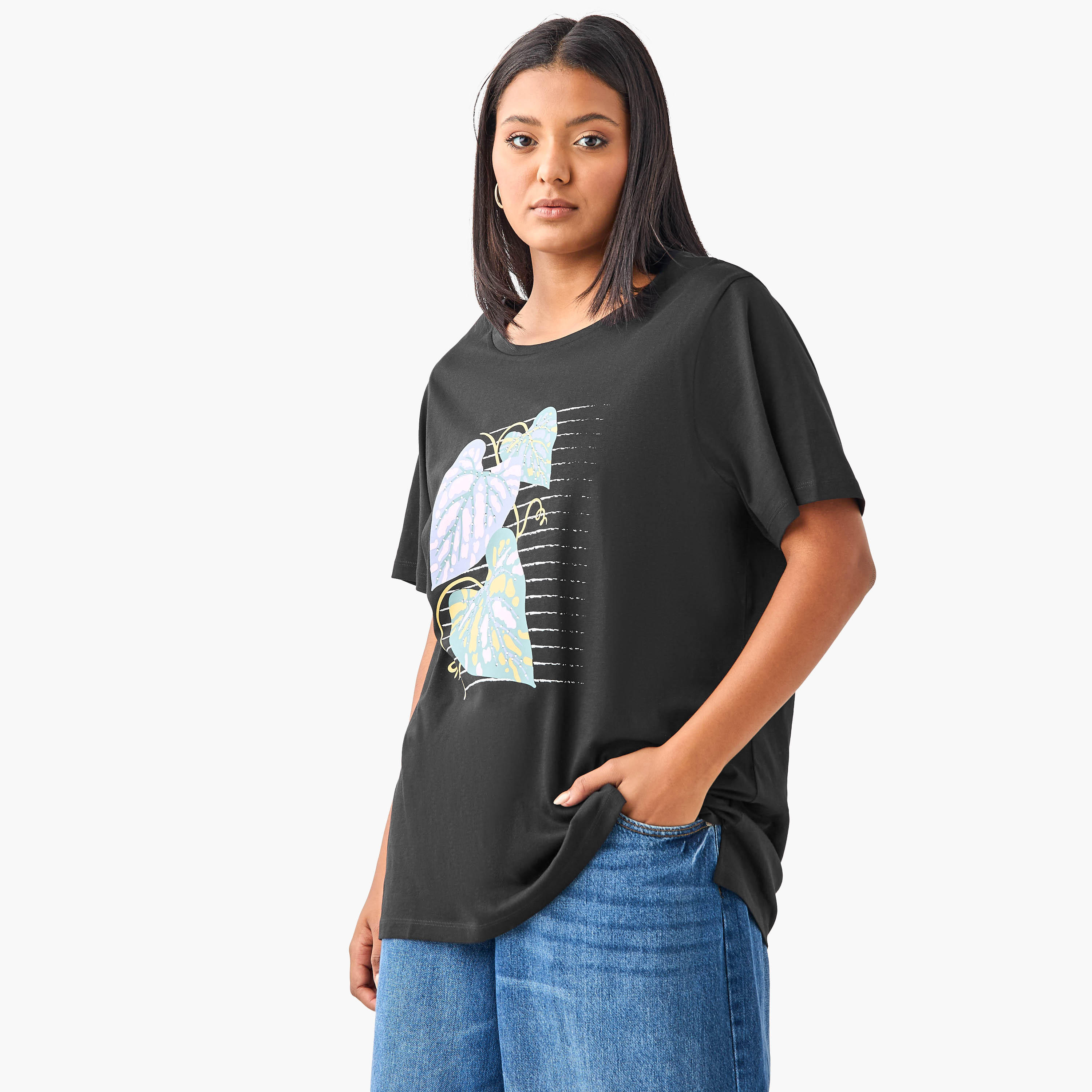 تيشيرت قطن مقاس كبير بطبعات أوراق شجر من أولا بوبكن-women-clothing-tshirts-image-5