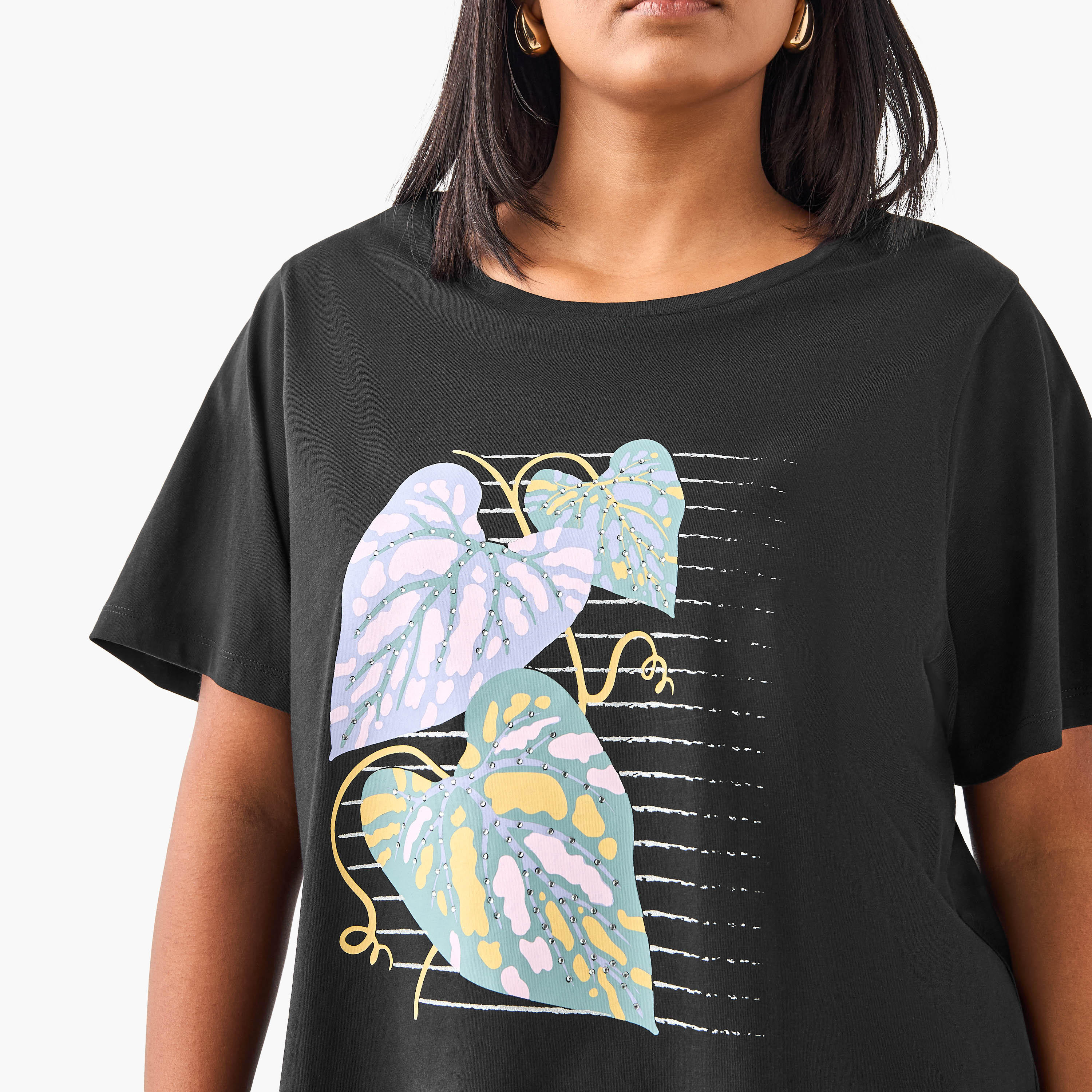 تيشيرت قطن مقاس كبير بطبعات أوراق شجر من أولا بوبكن-women-clothing-tshirts-image-2