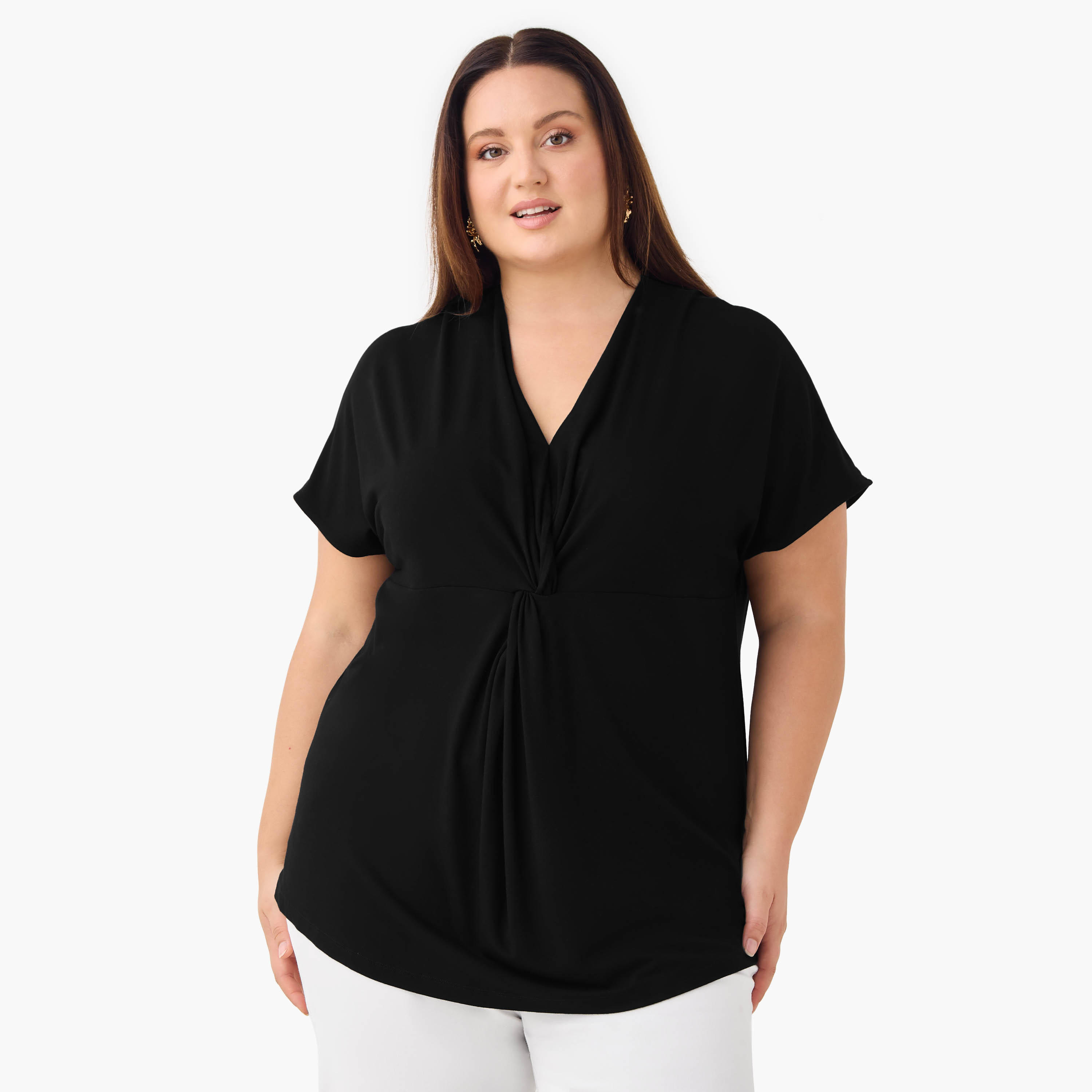بلوزة بياقة V وتفاصيل عقدة مقاس كبير من أولا بوبكن-women-clothing-shirtsandblouses-blouses-image-1