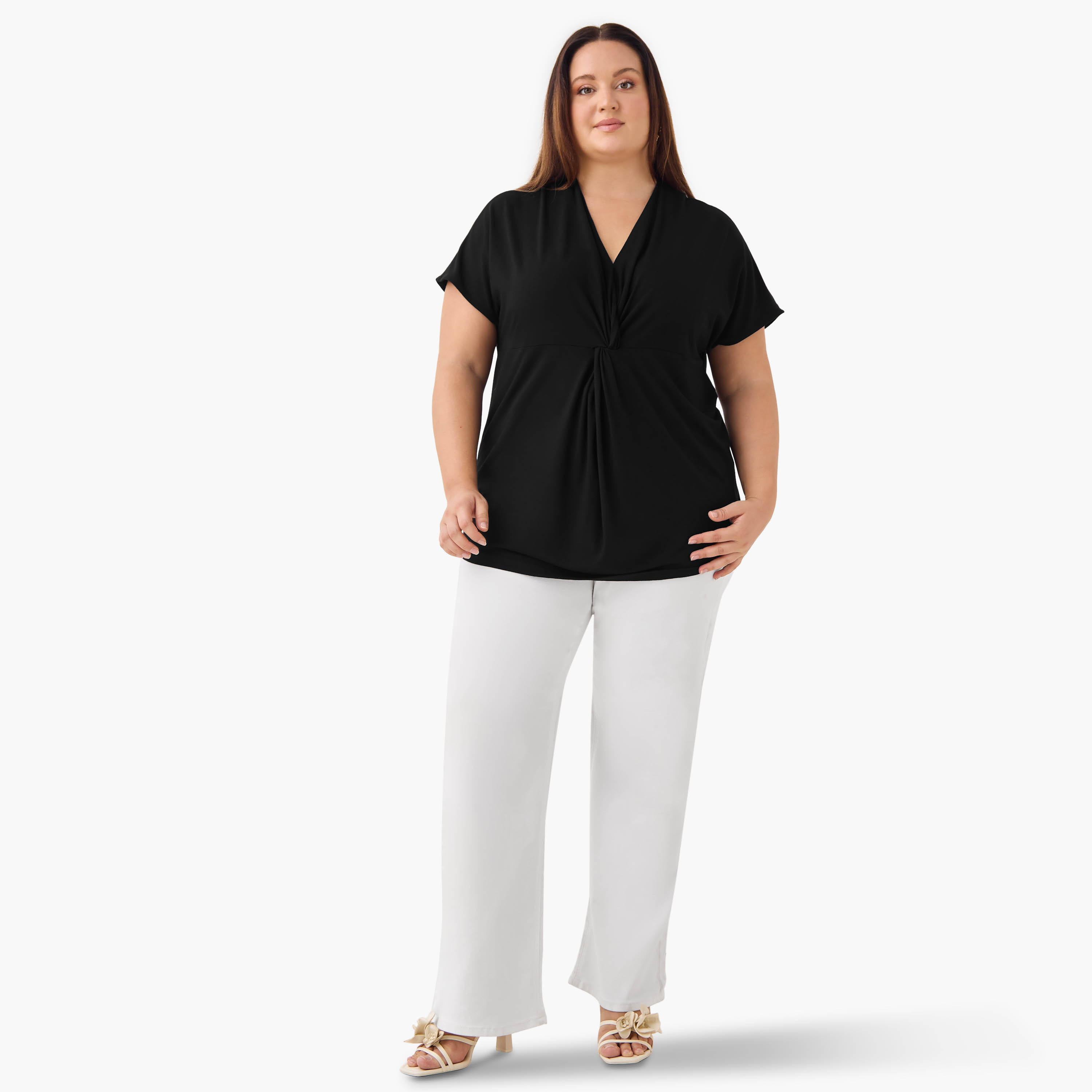 بلوزة بياقة V وتفاصيل عقدة مقاس كبير من أولا بوبكن-women-clothing-shirtsandblouses-blouses-image-2