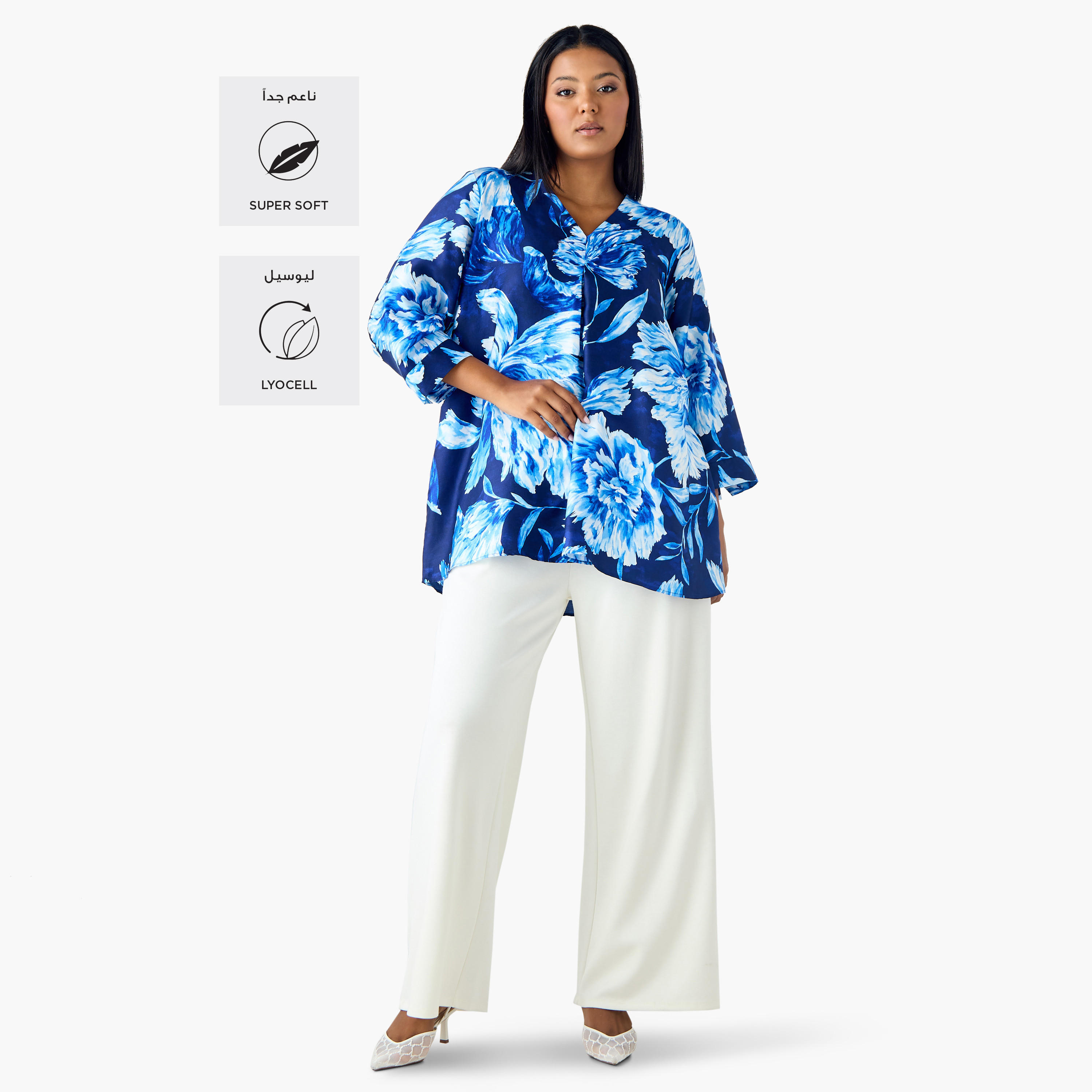 بلوزة مقاس كبير بطبعات وياقة V وأكمام 3/4 من أولا بوبكن-women-clothing-shirtsandblouses-blouses-image-2