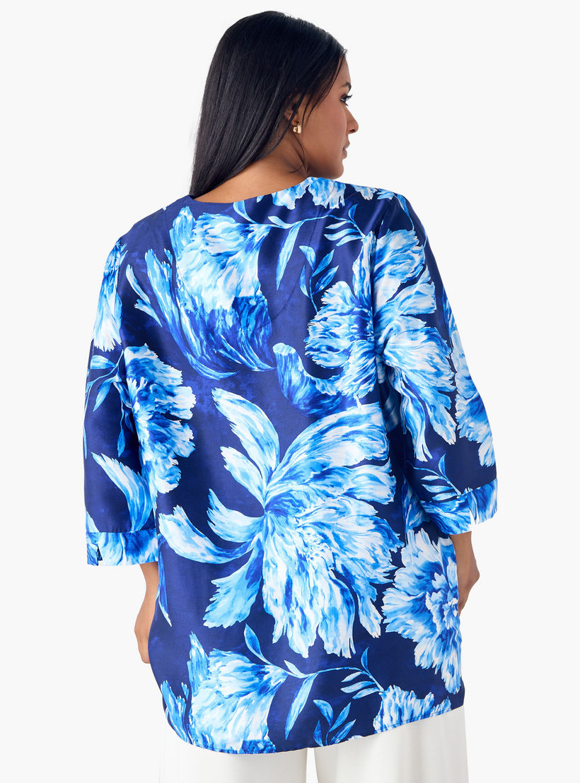 بلوزة مقاس كبير بطبعات وياقة V وأكمام 3/4 من أولا بوبكن-women-clothing-shirtsandblouses-blouses-image-3