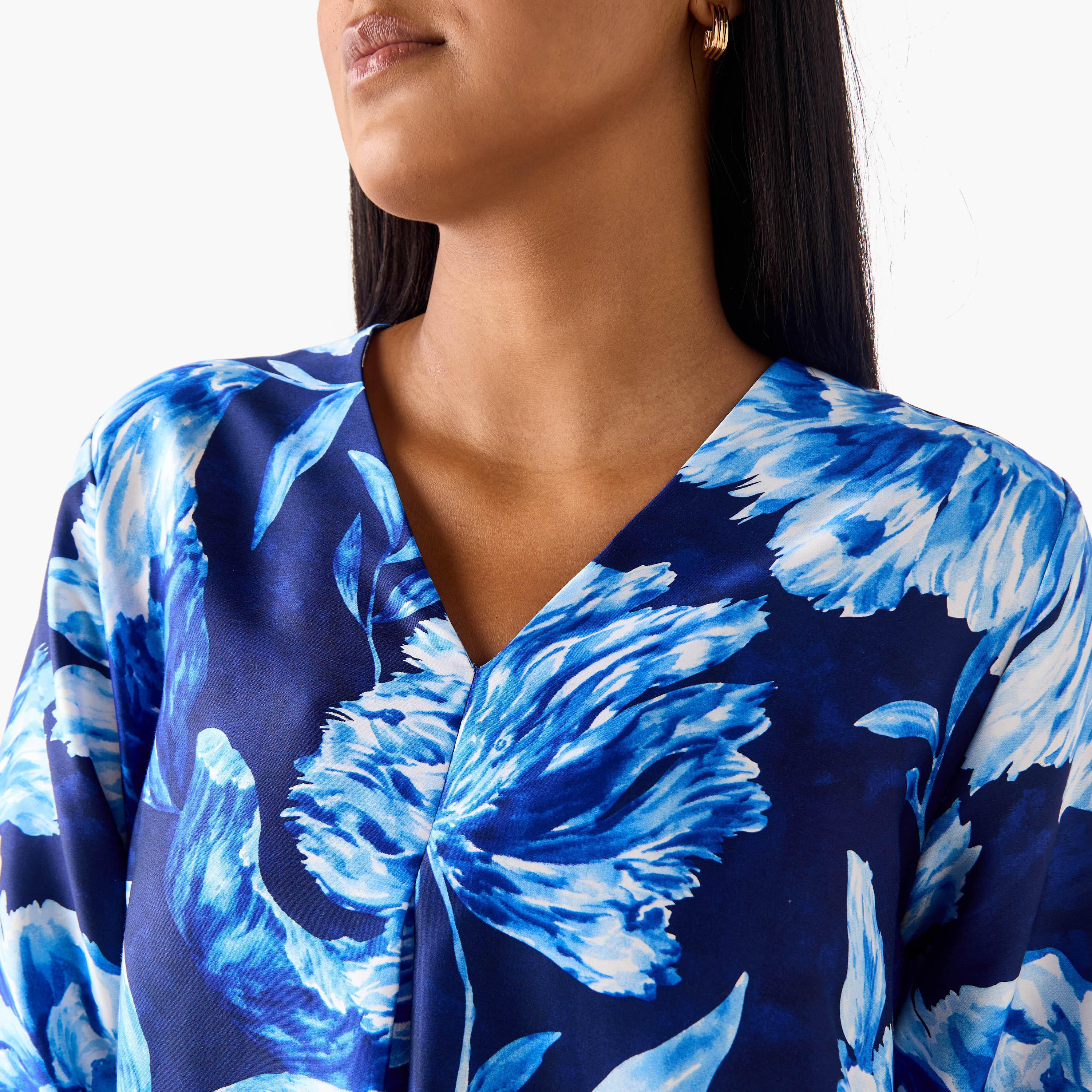 بلوزة مقاس كبير بطبعات وياقة V وأكمام 3/4 من أولا بوبكن-women-clothing-shirtsandblouses-blouses-image-4