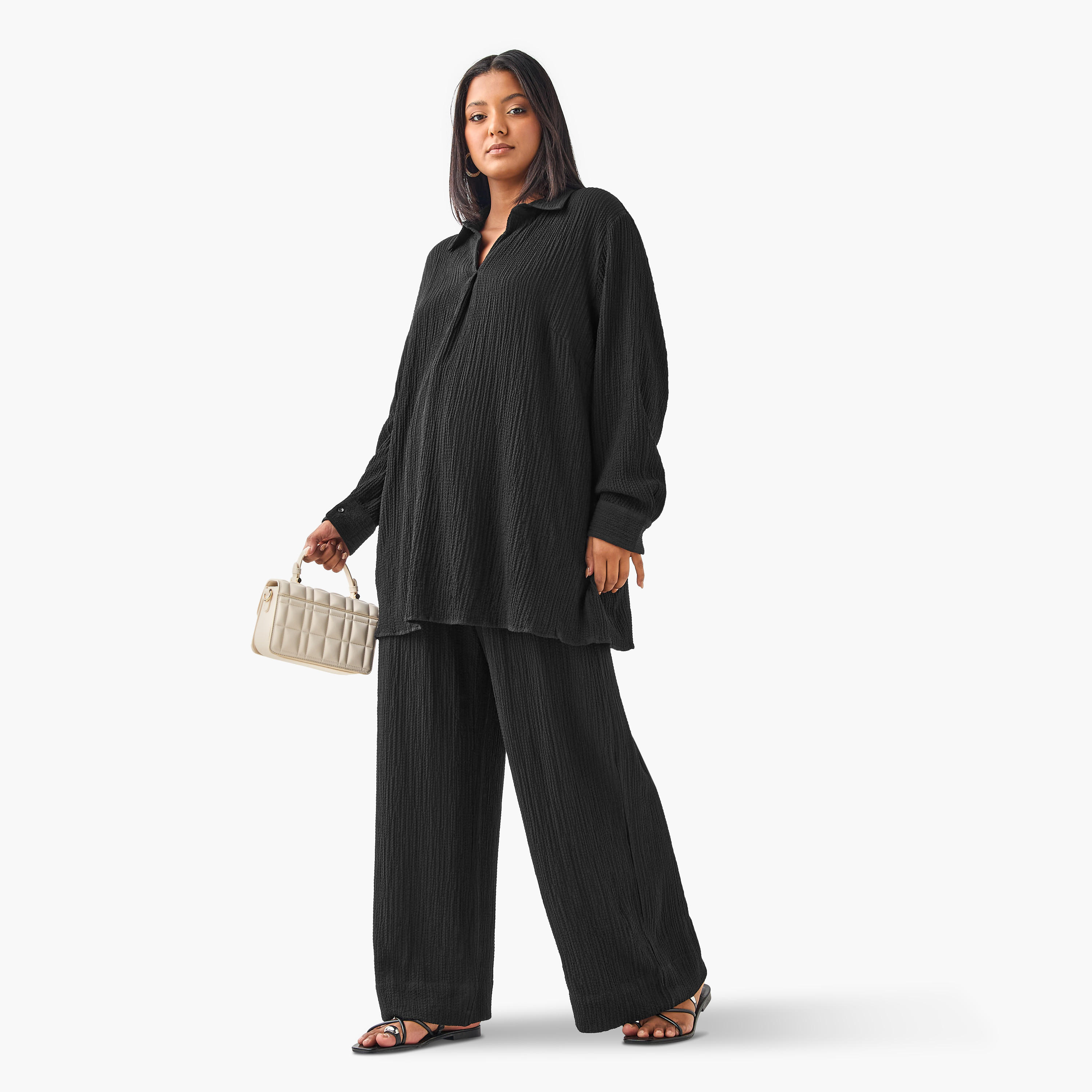Plus Size Ulla Popken Regular Fit Textured Shirt with Long Sleeves-women-clothing-shirtsandblouses-shirts-image-2
