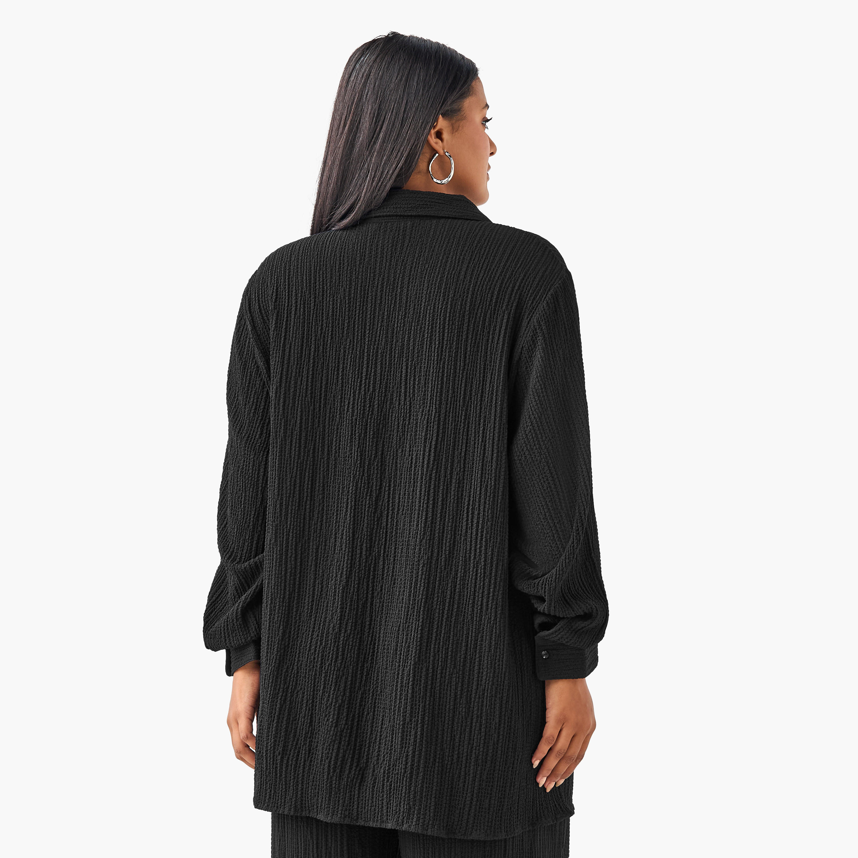Plus Size Ulla Popken Regular Fit Textured Shirt with Long Sleeves-women-clothing-shirtsandblouses-shirts-image-3