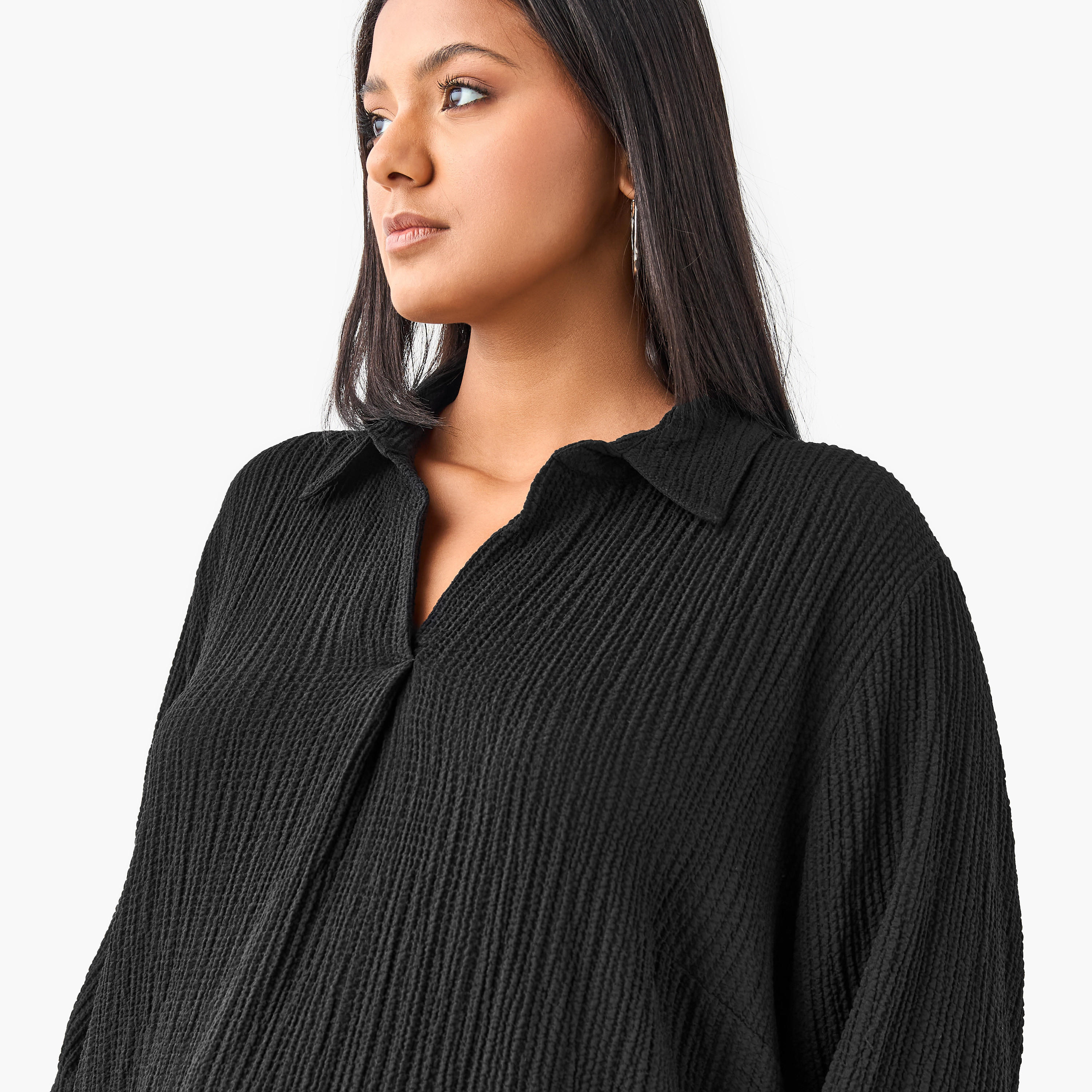 Plus Size Ulla Popken Regular Fit Textured Shirt with Long Sleeves-women-clothing-shirtsandblouses-shirts-image-4
