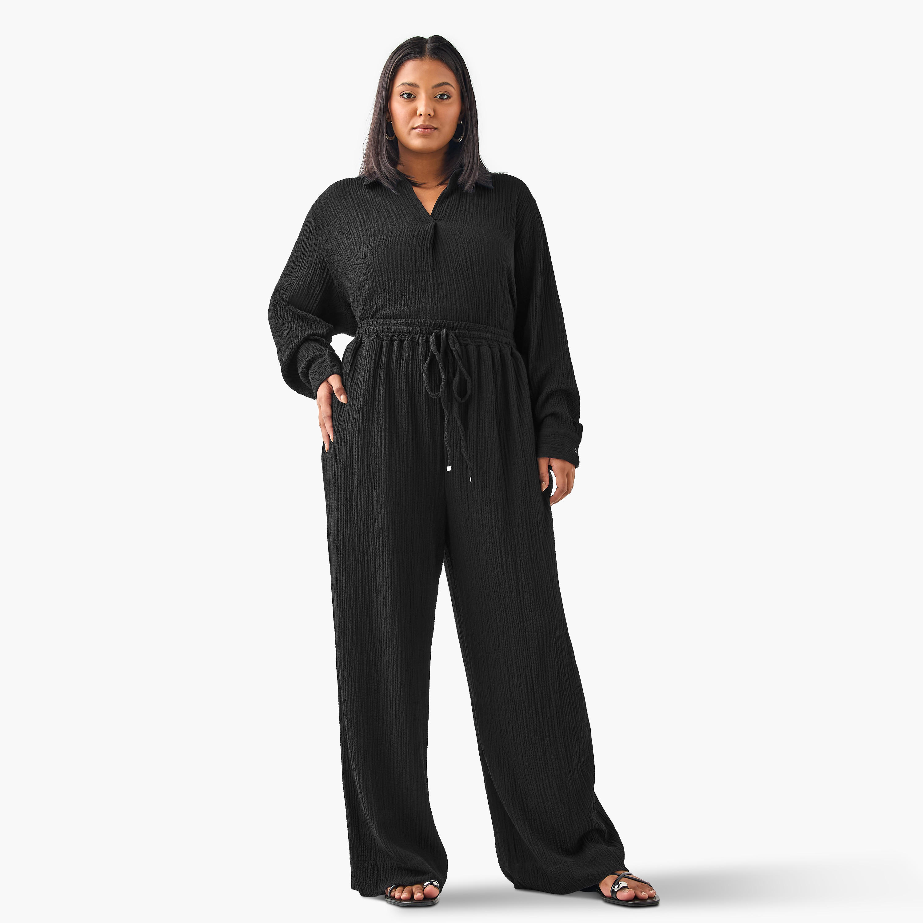 Plus Size Ulla Popken Regular Fit Textured Pants with Pockets-women-clothing-bottoms-trousers-image-2