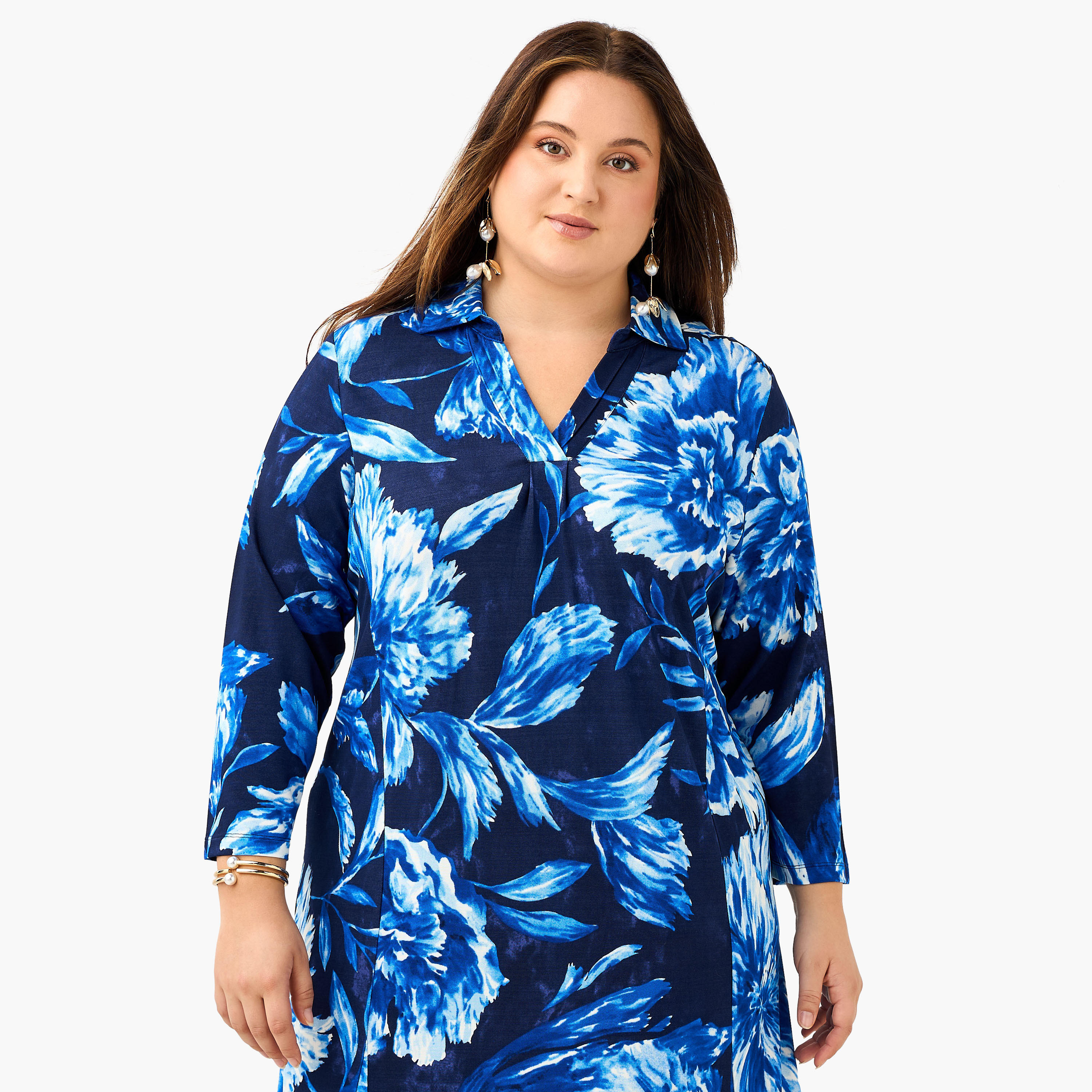 Plus Size Ulla Popken Floral Print Collared Dress-women-clothing-dresses-image-4