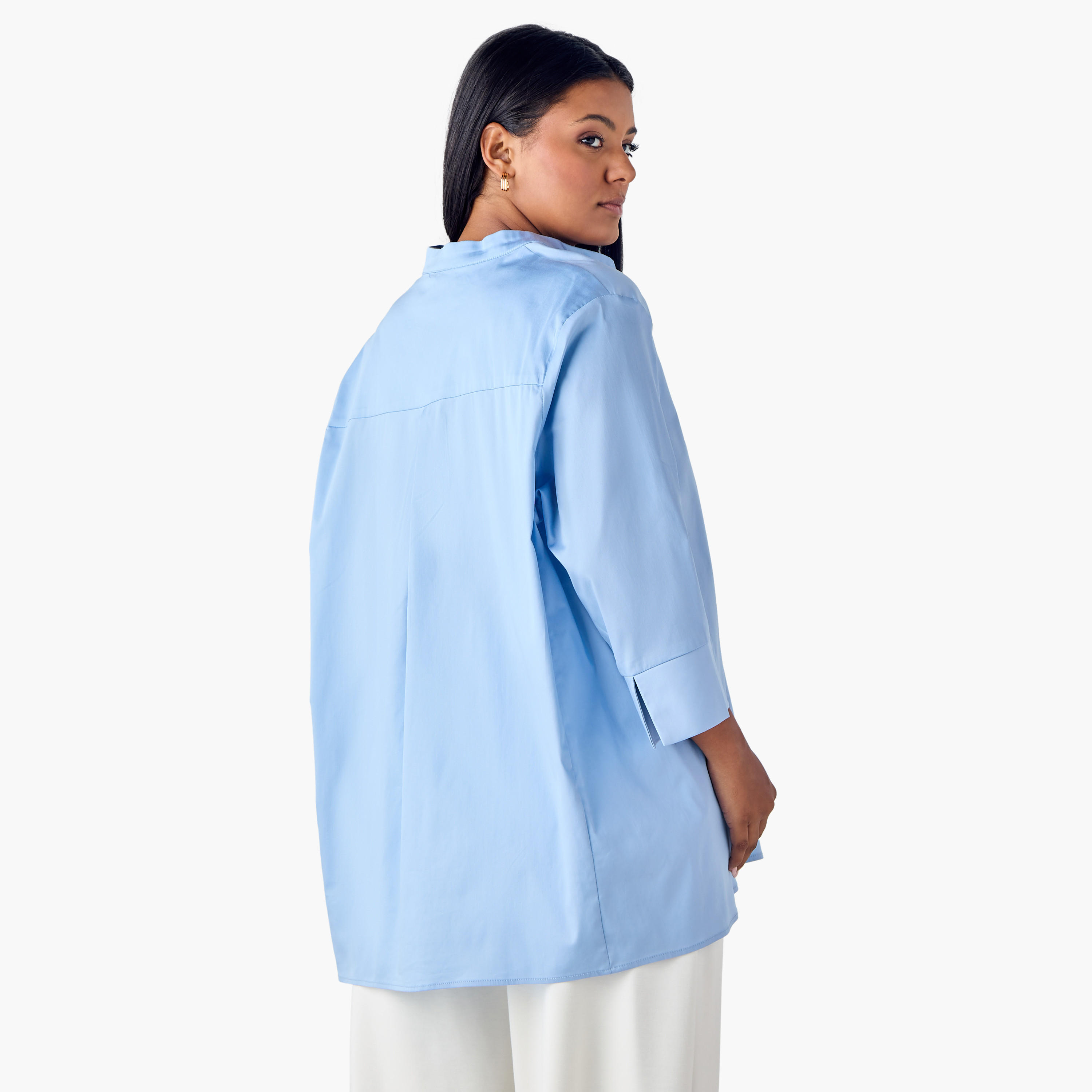 Plus Size Ulla Popken Shirt with Mandarin Collar and 3/4 Sleeves-women-clothing-shirtsandblouses-shirts-image-3