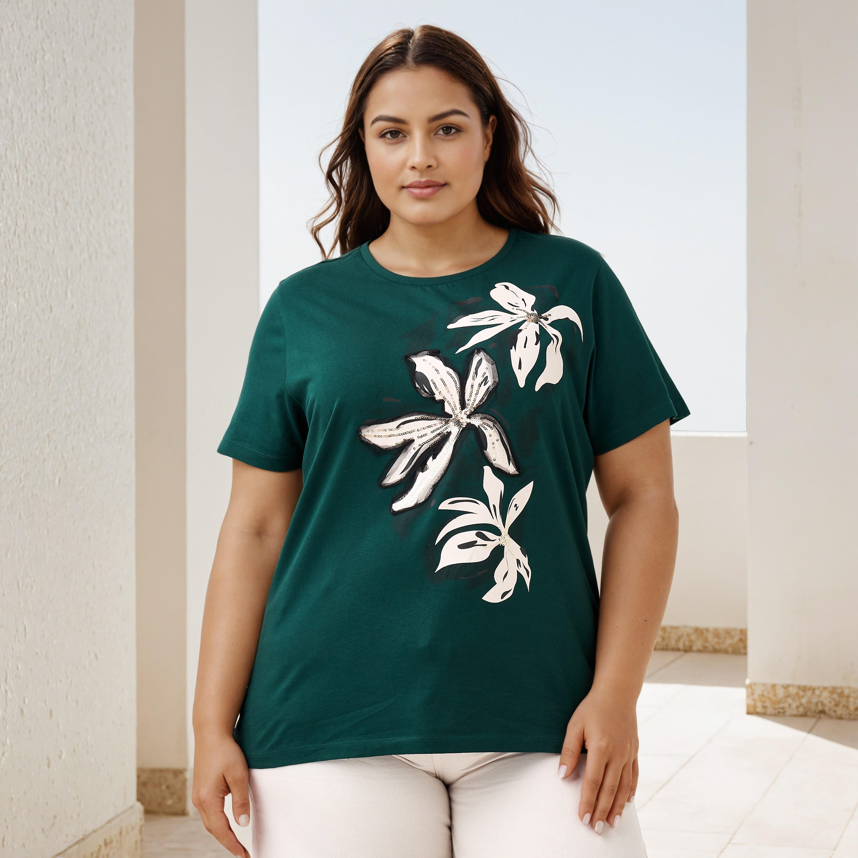 Plus Size Ulla Popken Floral Print Cotton T-shirt-women-clothing-tshirts-image-1