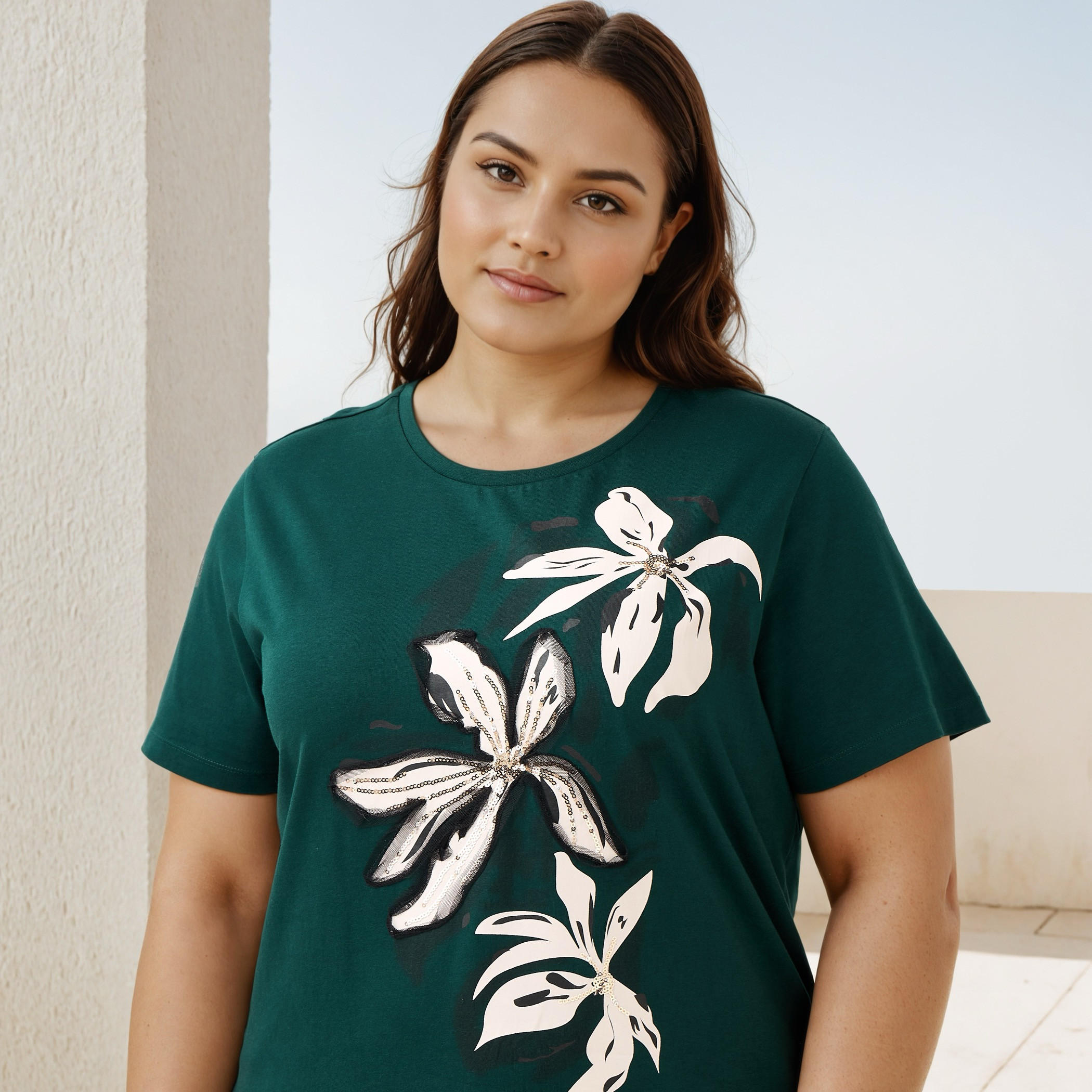 Plus Size Ulla Popken Floral Print Cotton T-shirt-women-clothing-tshirts-image-4
