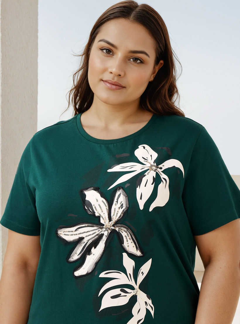 Plus Size Ulla Popken Floral Print Cotton T-shirt-women-clothing-tshirts-image-4