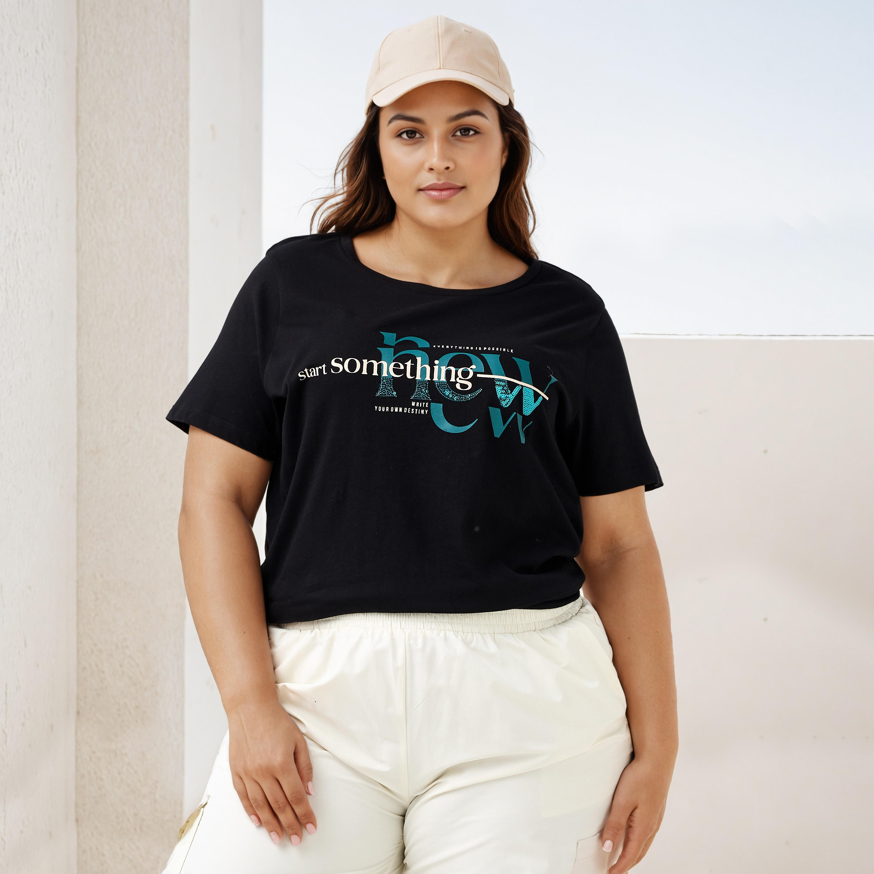 Plus Size Ulla Popken Slogan Print T-shirt-women-clothing-tshirts-image-1
