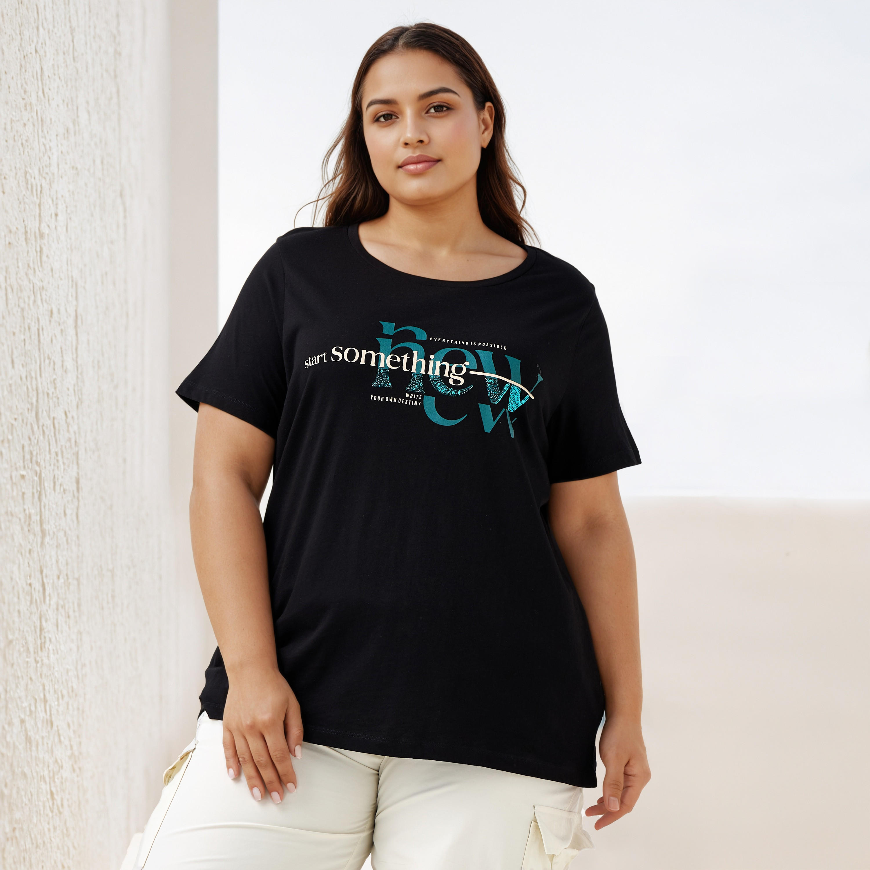 Plus Size Ulla Popken Slogan Print T-shirt-women-clothing-tshirts-image-3