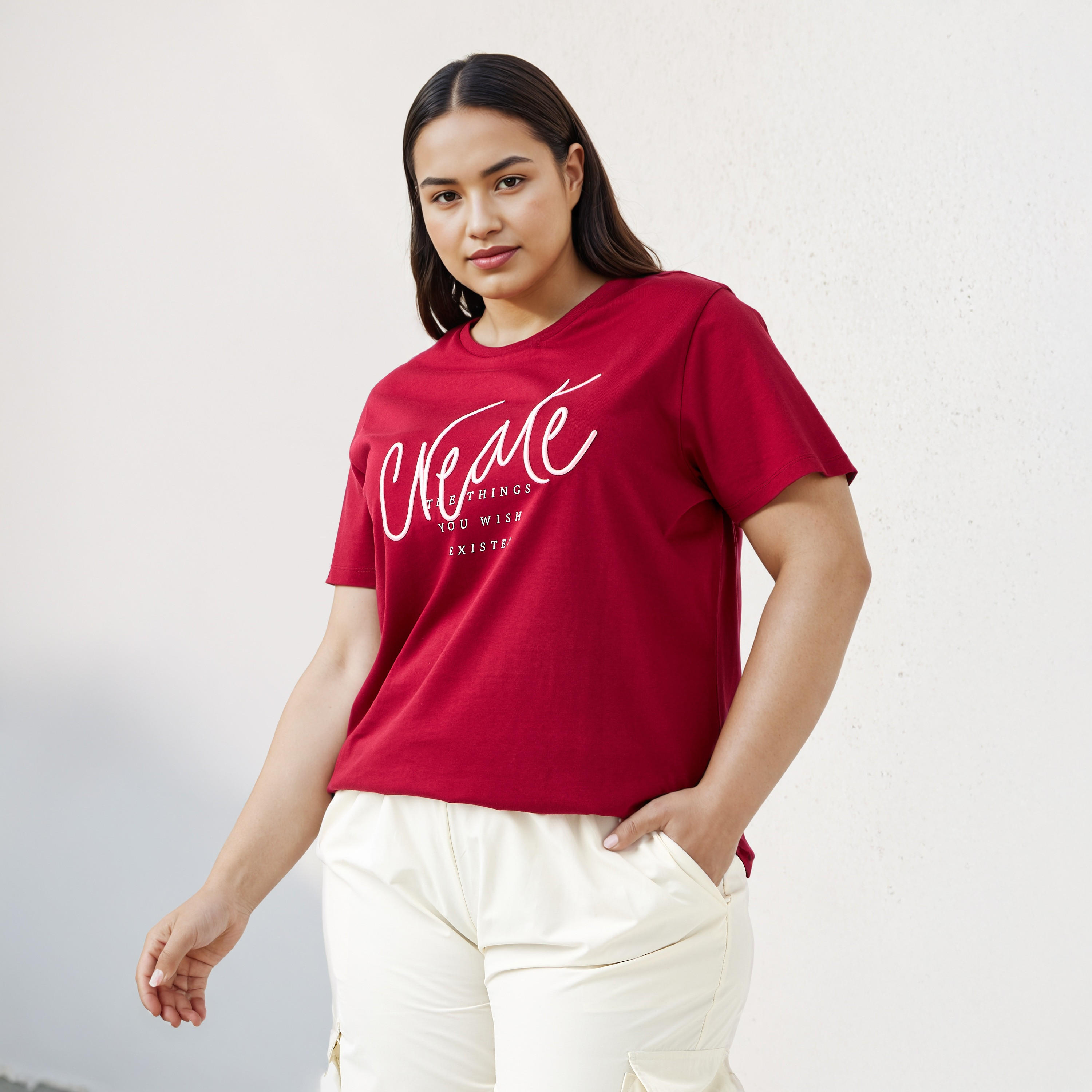 Plus Size Ulla Popken Slogan Print T-shirt-women-clothing-tshirts-image-1
