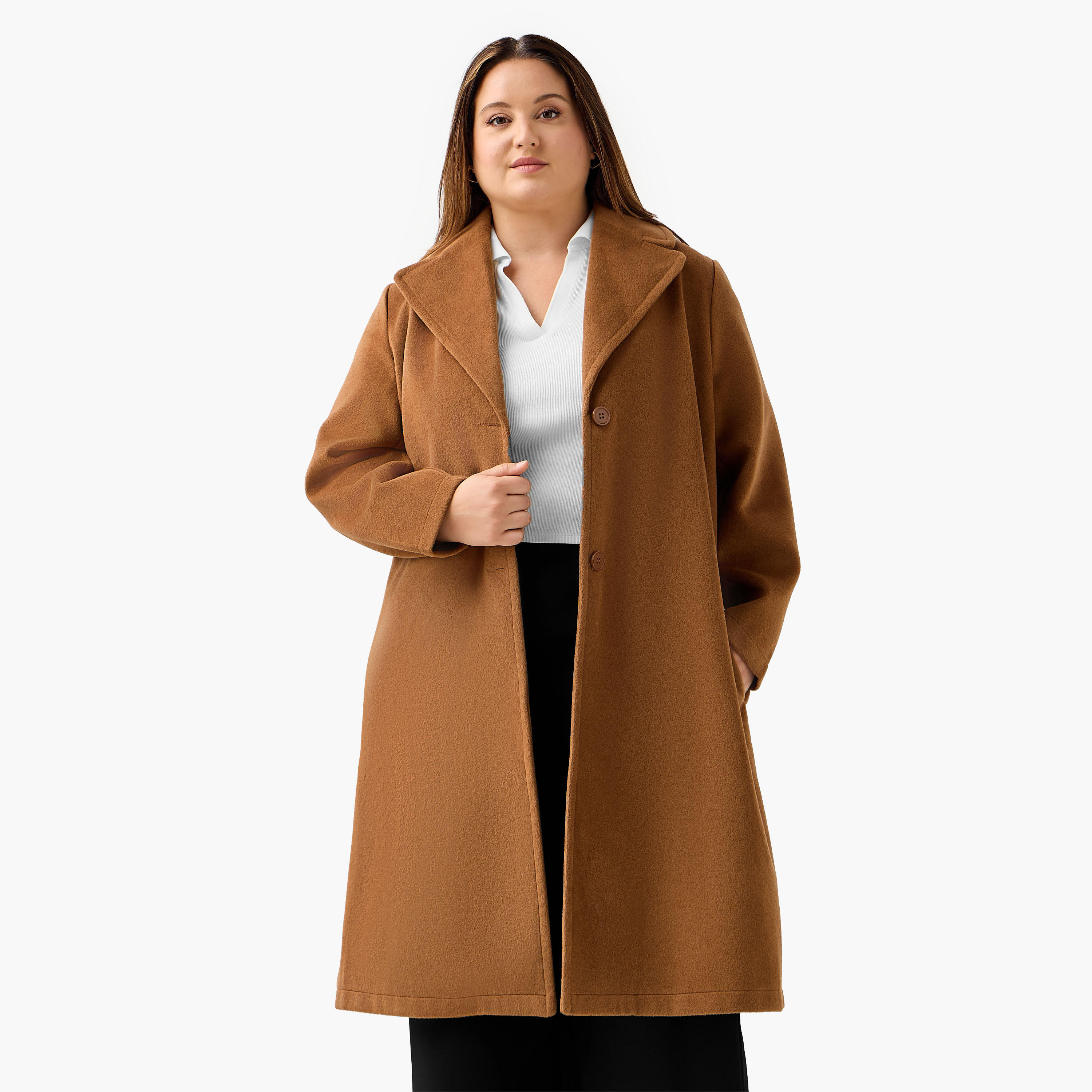 Ulla Popken Longline Polyester Blend Coat with Notch Lapel-women-clothing-coatsandjackets-coats-image-1
