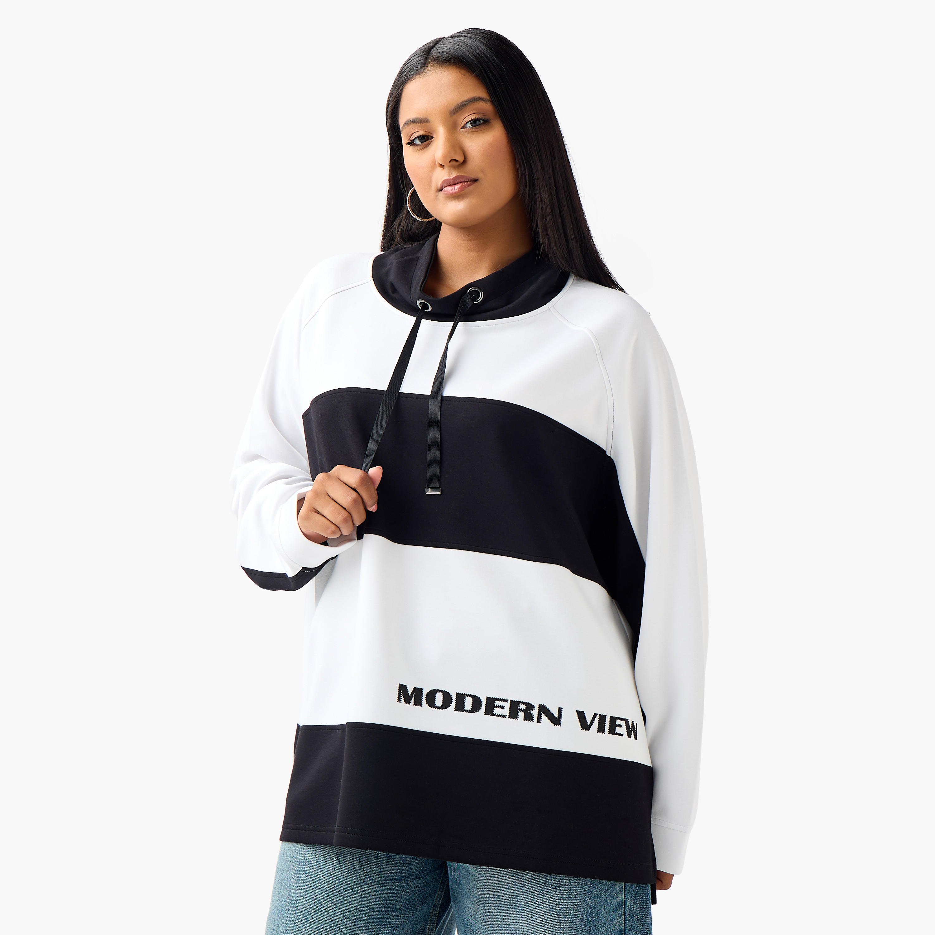 Ulla Popken Relaxed Fit Sweatshirt with Stripes-women-winterwear-hoodiesandsweatshirts-sweatshirts-image-1