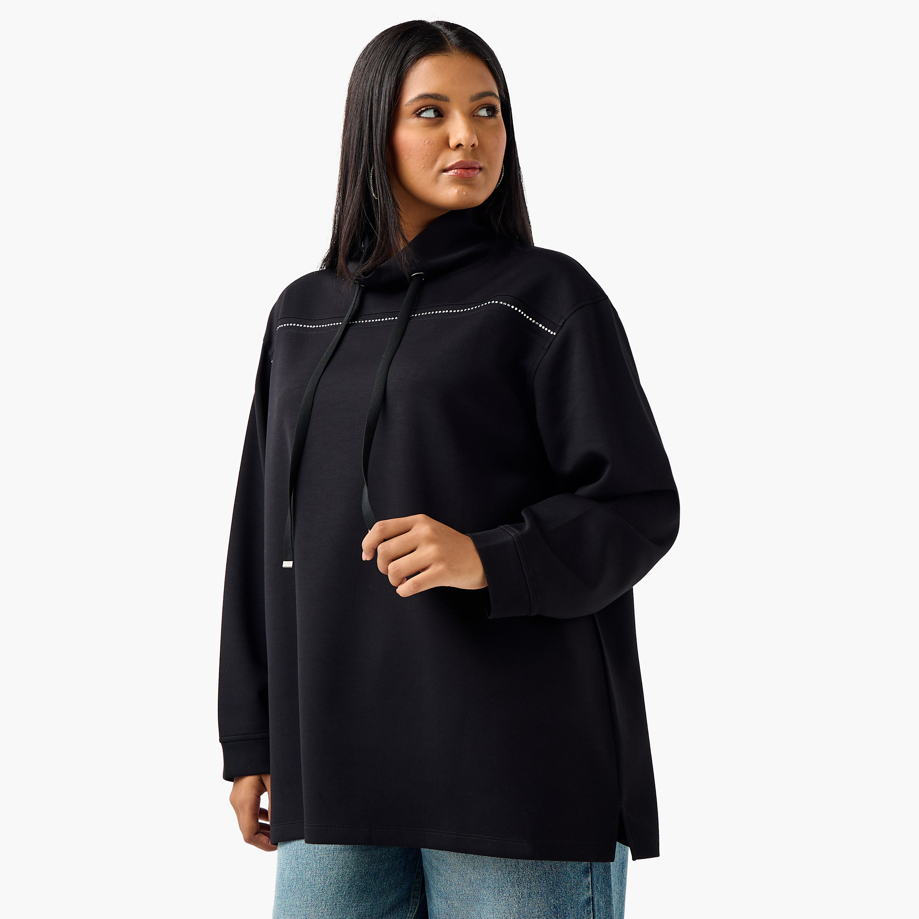 Ulla Popken Relaxed Fit Sweatshirt with Embellishment-women-winterwear-hoodiesandsweatshirts-sweatshirts-image-1
