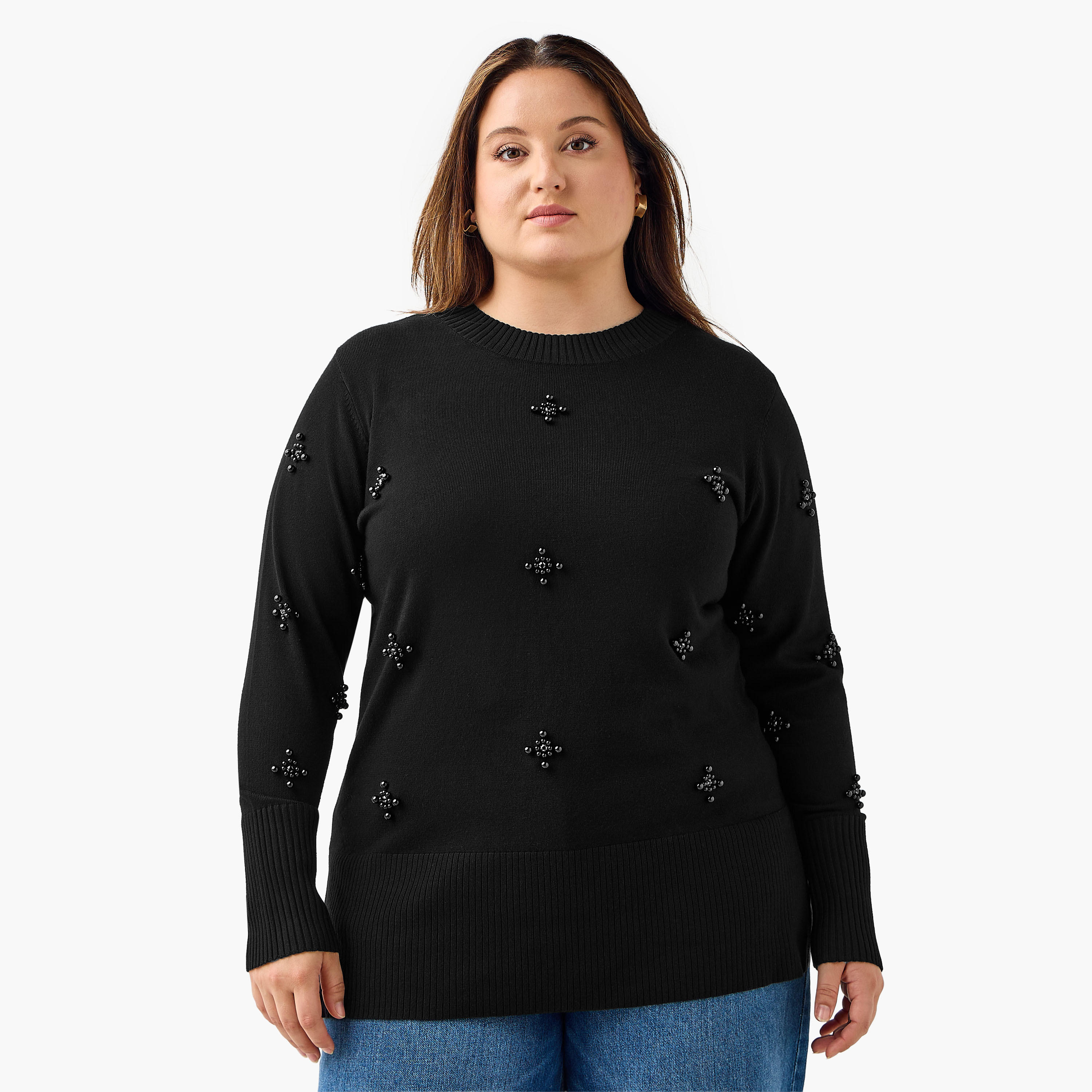 كنزة بقصّة مريحة مزينة باللؤلؤ وياقة مستديرة من أولا بوبكن-women-clothing-cardigansandjumpers-jumpers-image-1