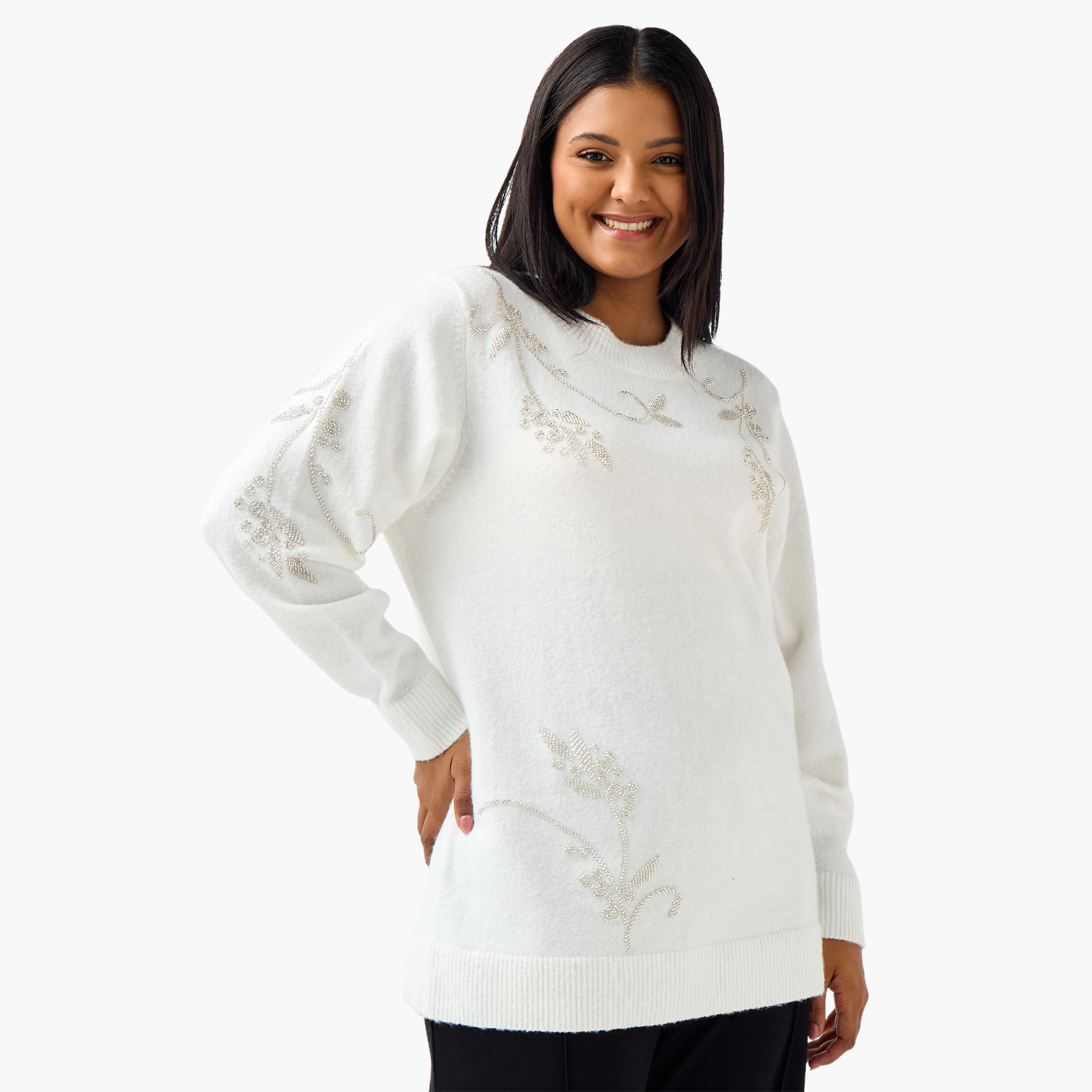 كنزة بياقة مستديرة وتزيينات وقصة مريحة من أولا بوبكين-women-clothing-cardigansandjumpers-jumpers-image-1