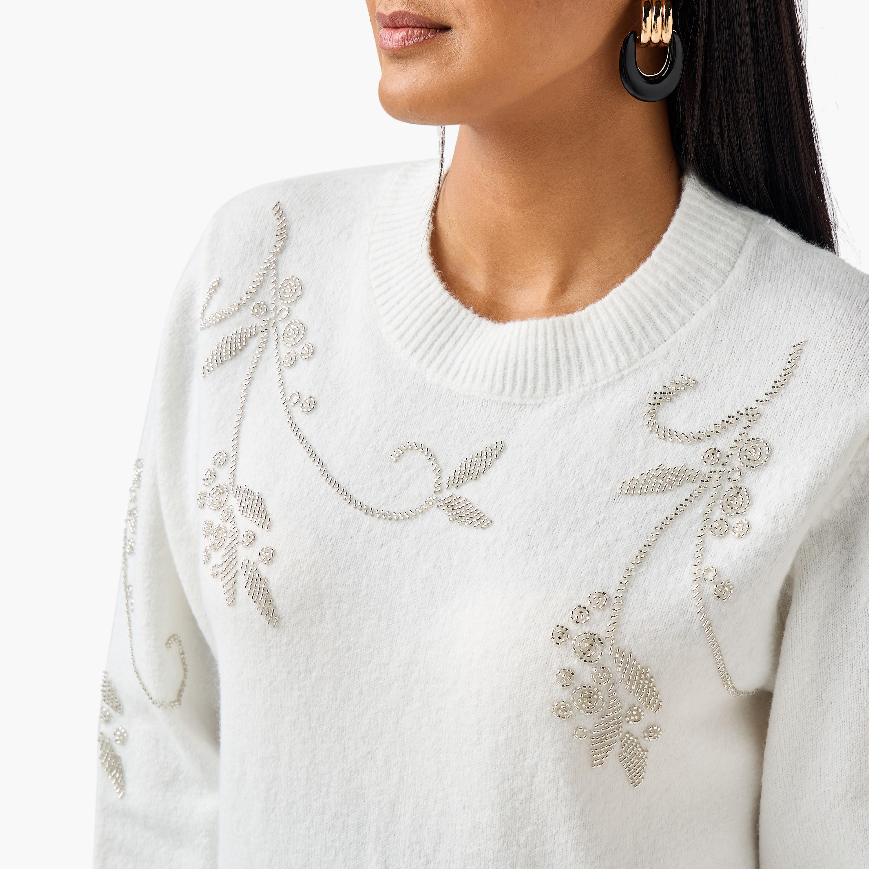 كنزة بياقة مستديرة وتزيينات وقصة مريحة من أولا بوبكين-women-clothing-cardigansandjumpers-jumpers-image-5
