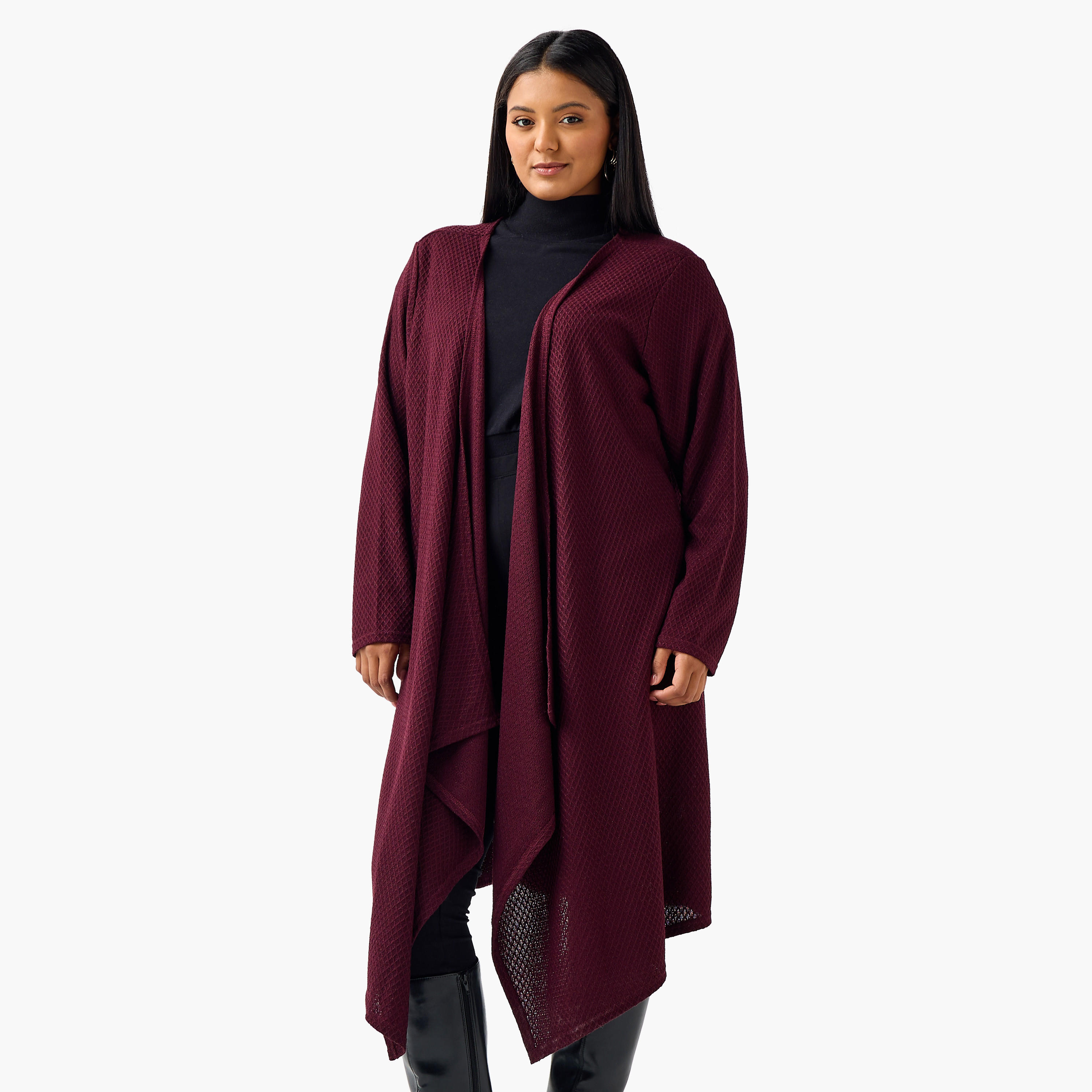 كارديجان طويل بارز الملمس بقصة مريحة من أولا بوبكين-women-winterwear-cardigansandjumpers-cardigans-image-1