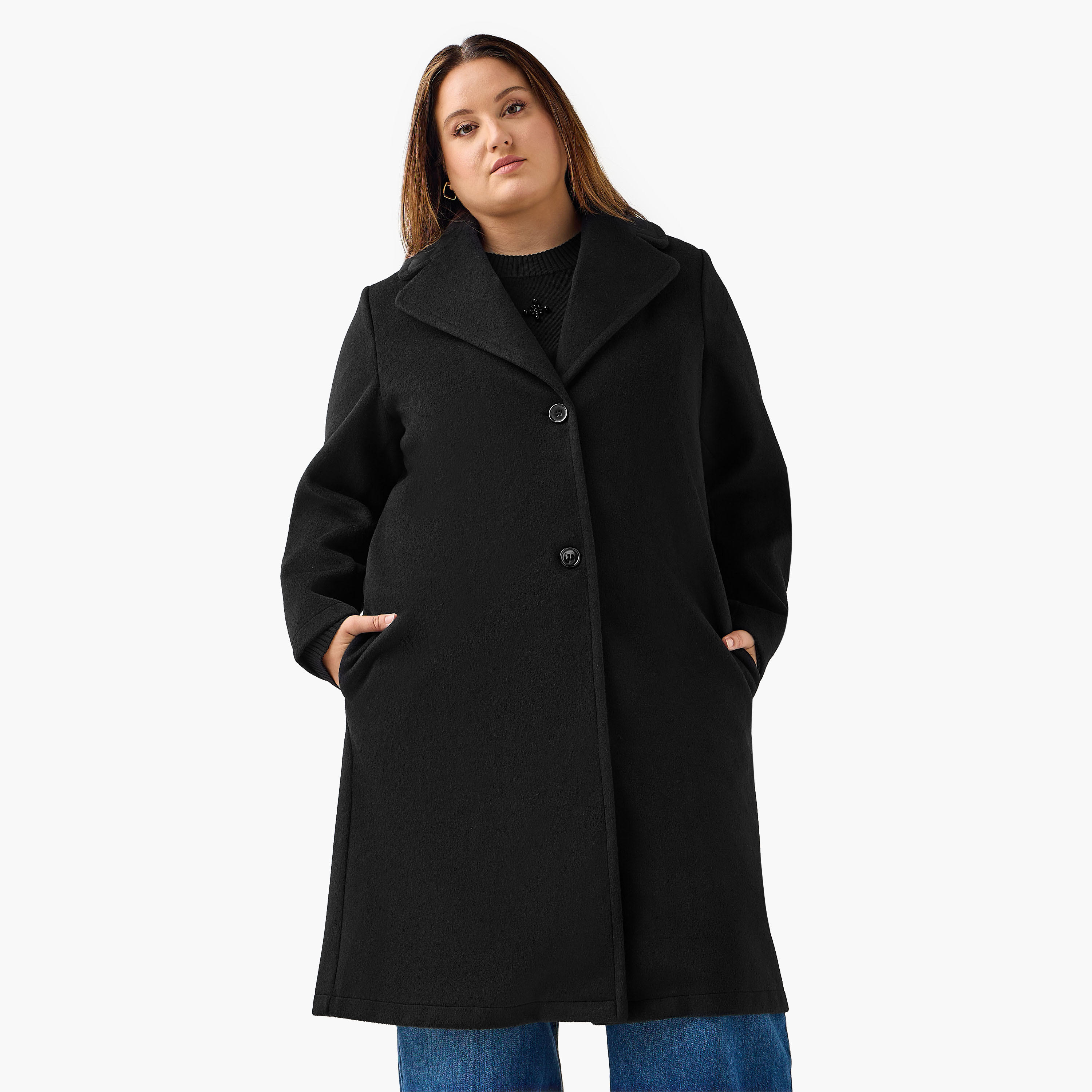 Ulla Popken Longline Polyester Blend Coat with Notch Lapel-women-clothing-coatsandjackets-coats-image-1