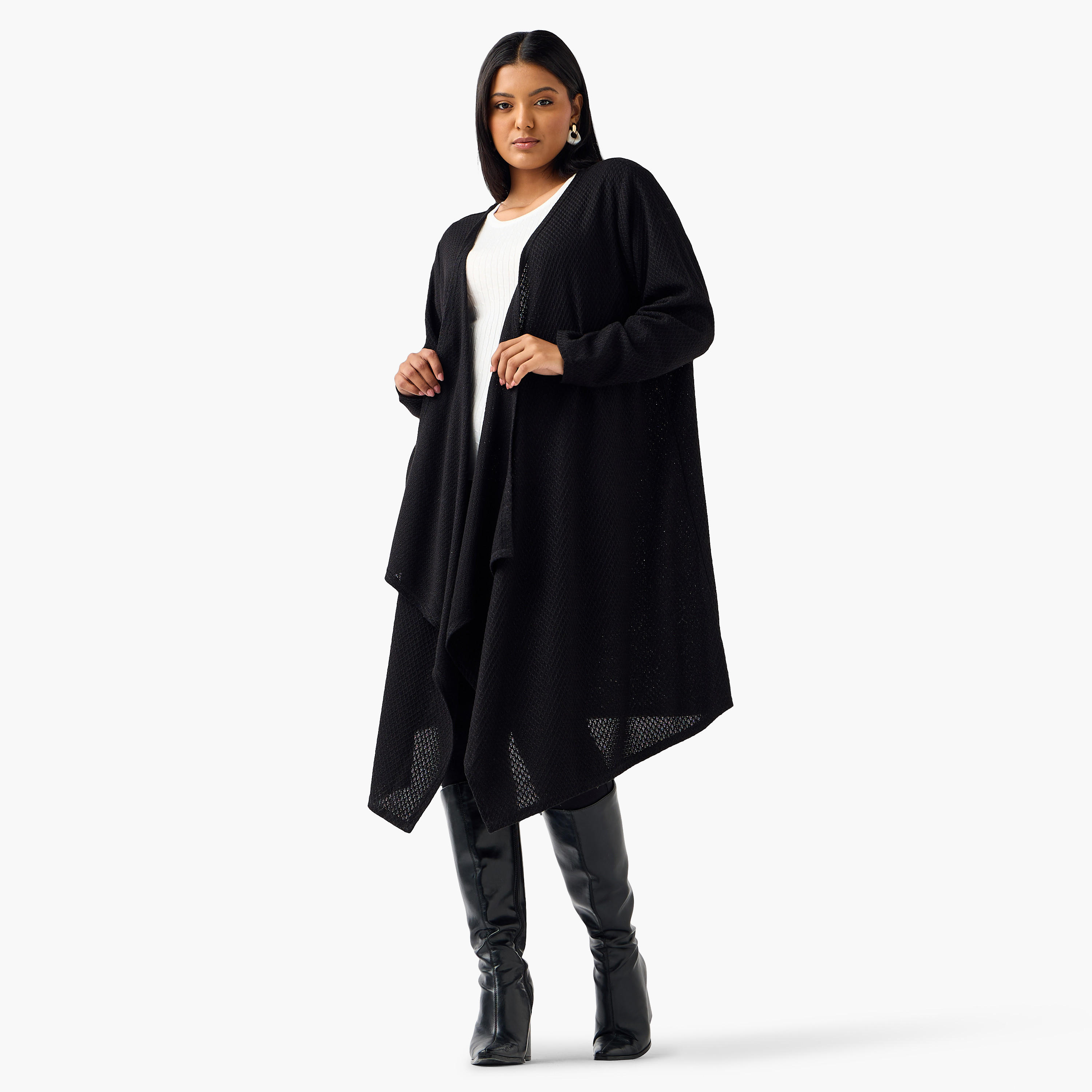 كارديجان طويل بارز الملمس بقصة مريحة من أولا بوبكين-women-winterwear-cardigansandjumpers-cardigans-image-2