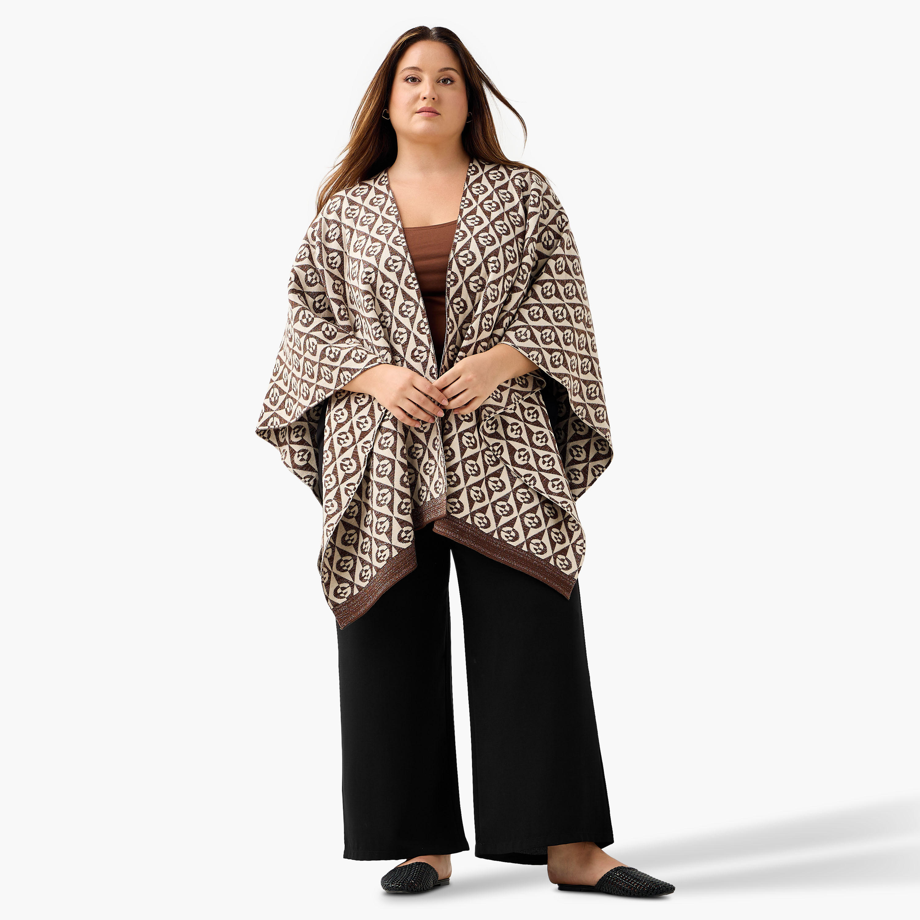 Ulla Popken Relaxed Fit Assymetric Printed Poncho-women-winterwear-cardigansandjumpers-cardigans-image-2
