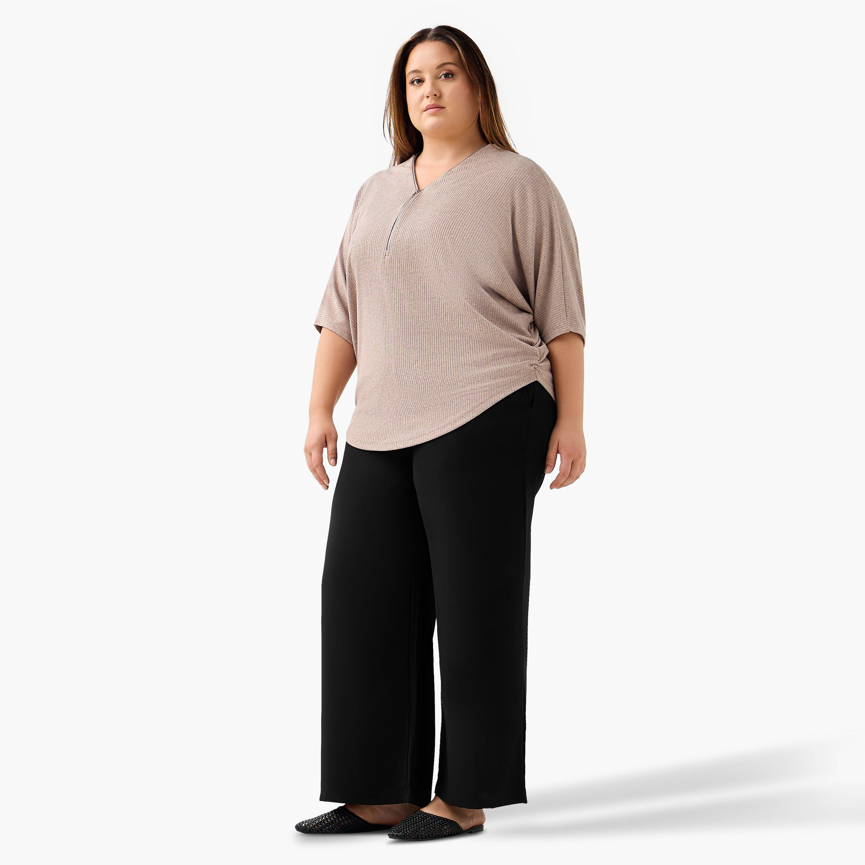 Ulla Popken T-shirt Relaxed Fit with Ribbed Detail-women-clothing-tshirts-image-2