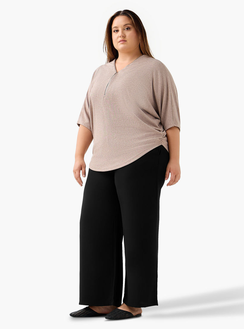 Ulla Popken T-shirt Relaxed Fit with Ribbed Detail-women-clothing-tshirts-image-2