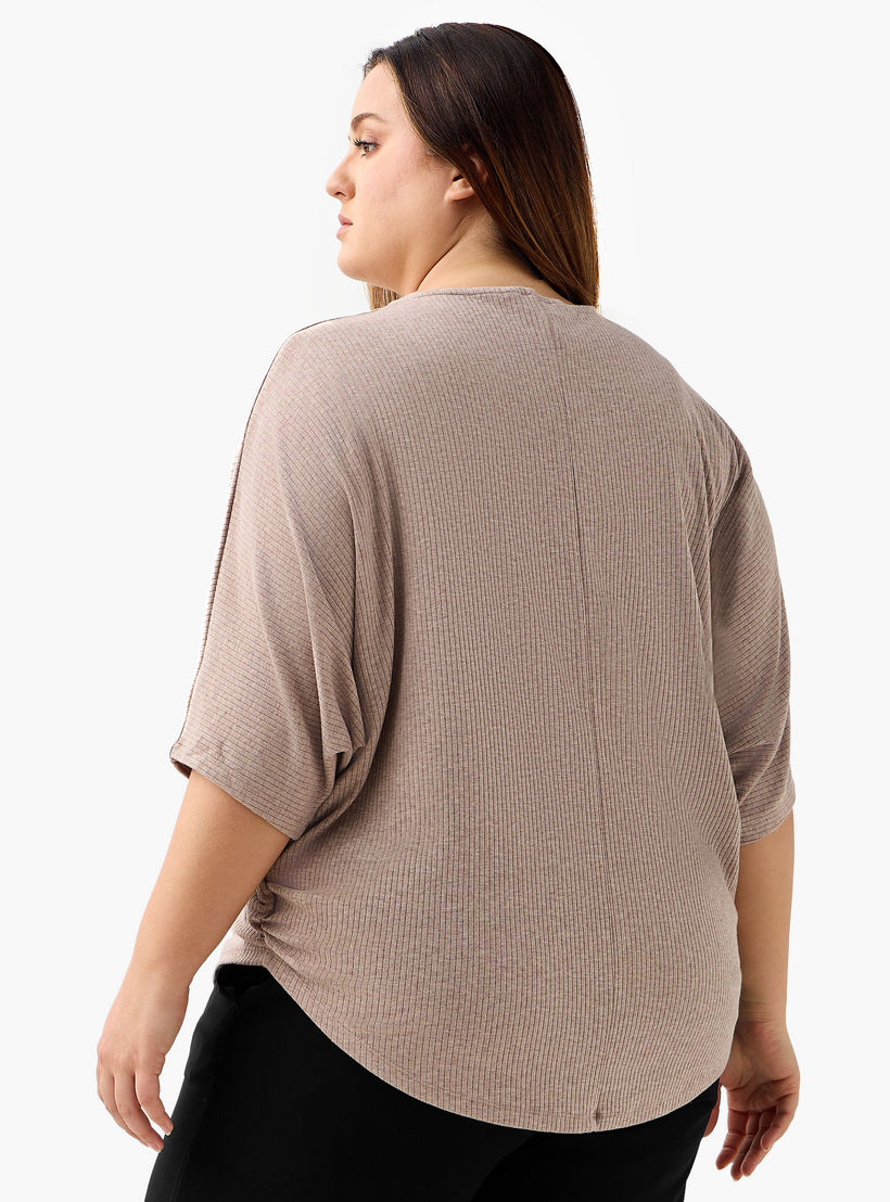 Ulla Popken T-shirt Relaxed Fit with Ribbed Detail-women-clothing-tshirts-image-3