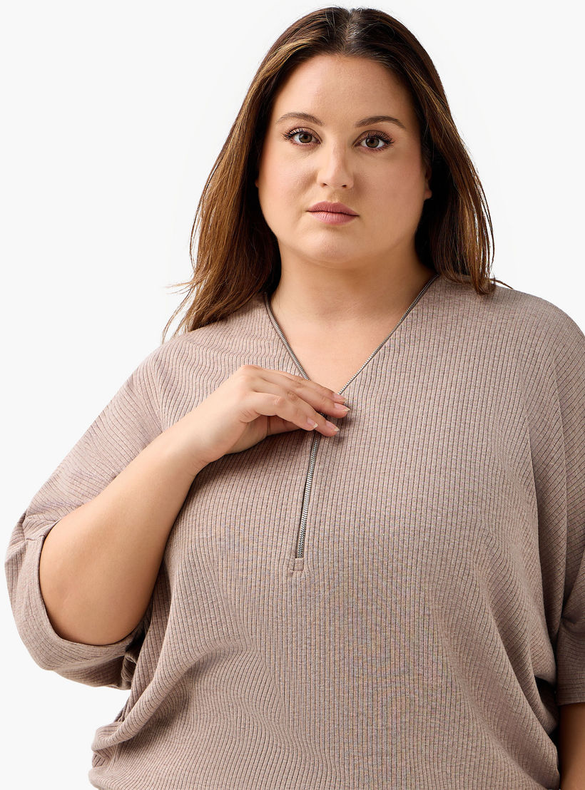 Ulla Popken T-shirt Relaxed Fit with Ribbed Detail-women-clothing-tshirts-image-4