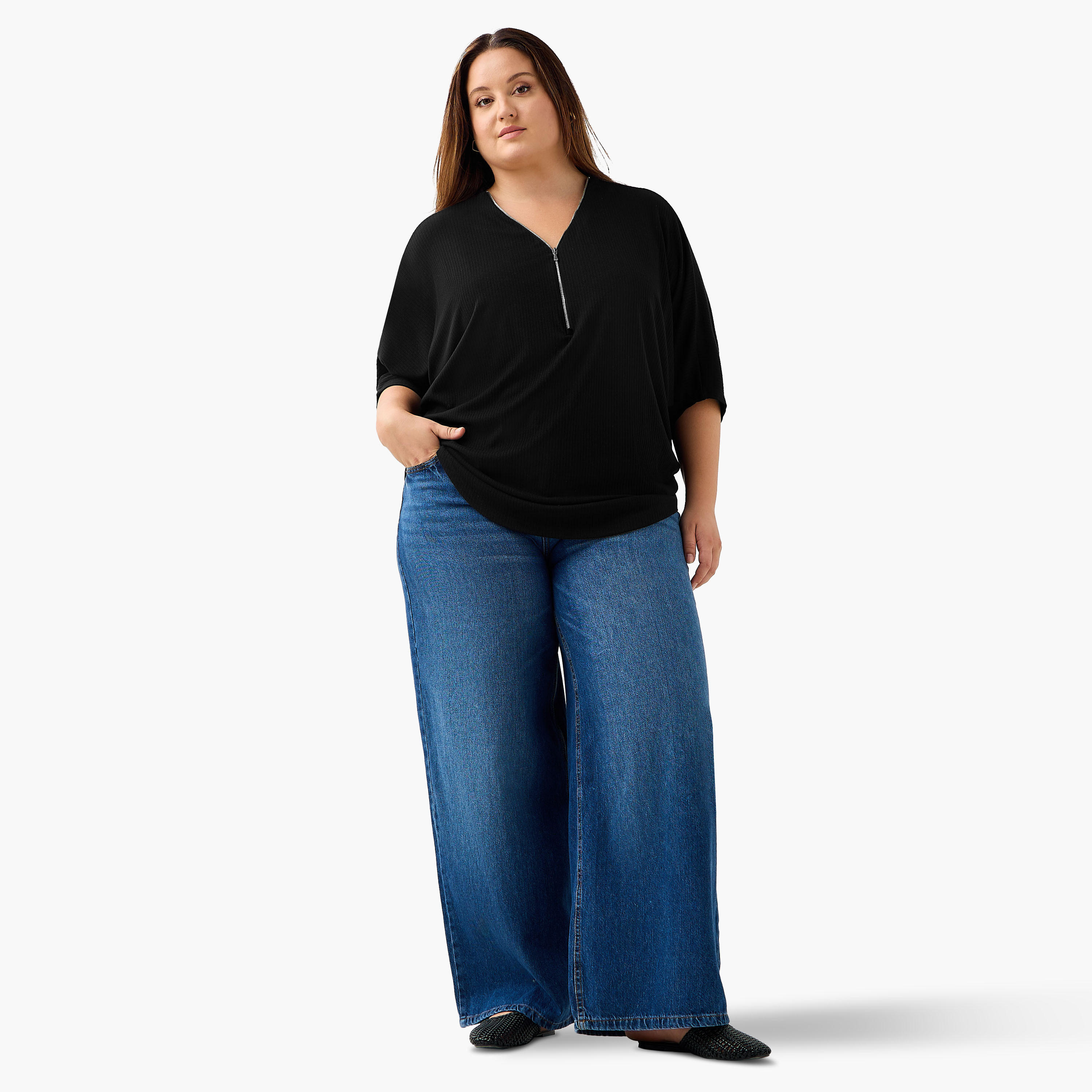 Ulla Popken T-shirt Relaxed Fit with Ribbed Detail-women-clothing-tshirts-image-2