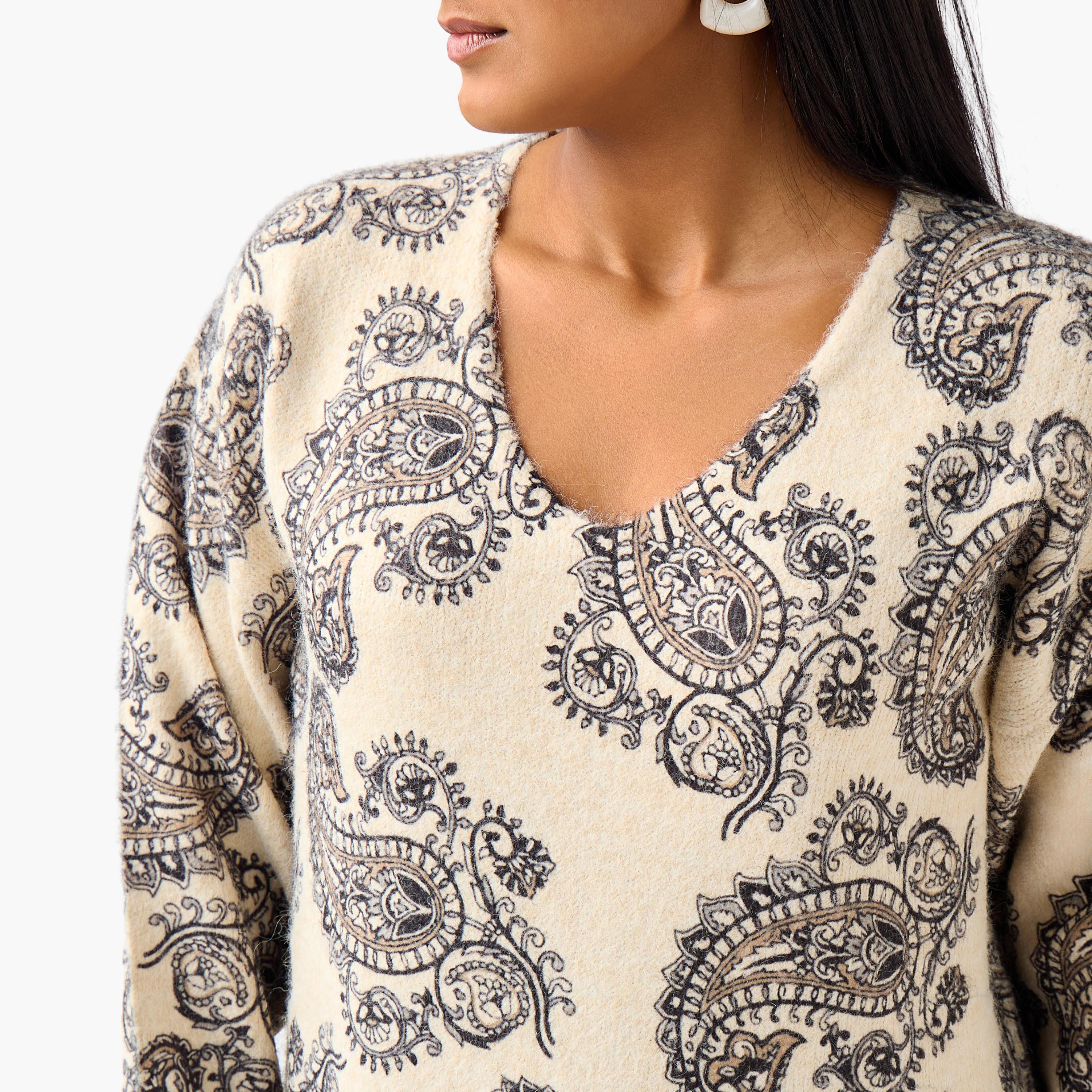 كنزة بياقة على شكل V وطبعات بيزلي من أولا بوبكن-women-clothing-cardigansandjumpers-cardigans-image-1