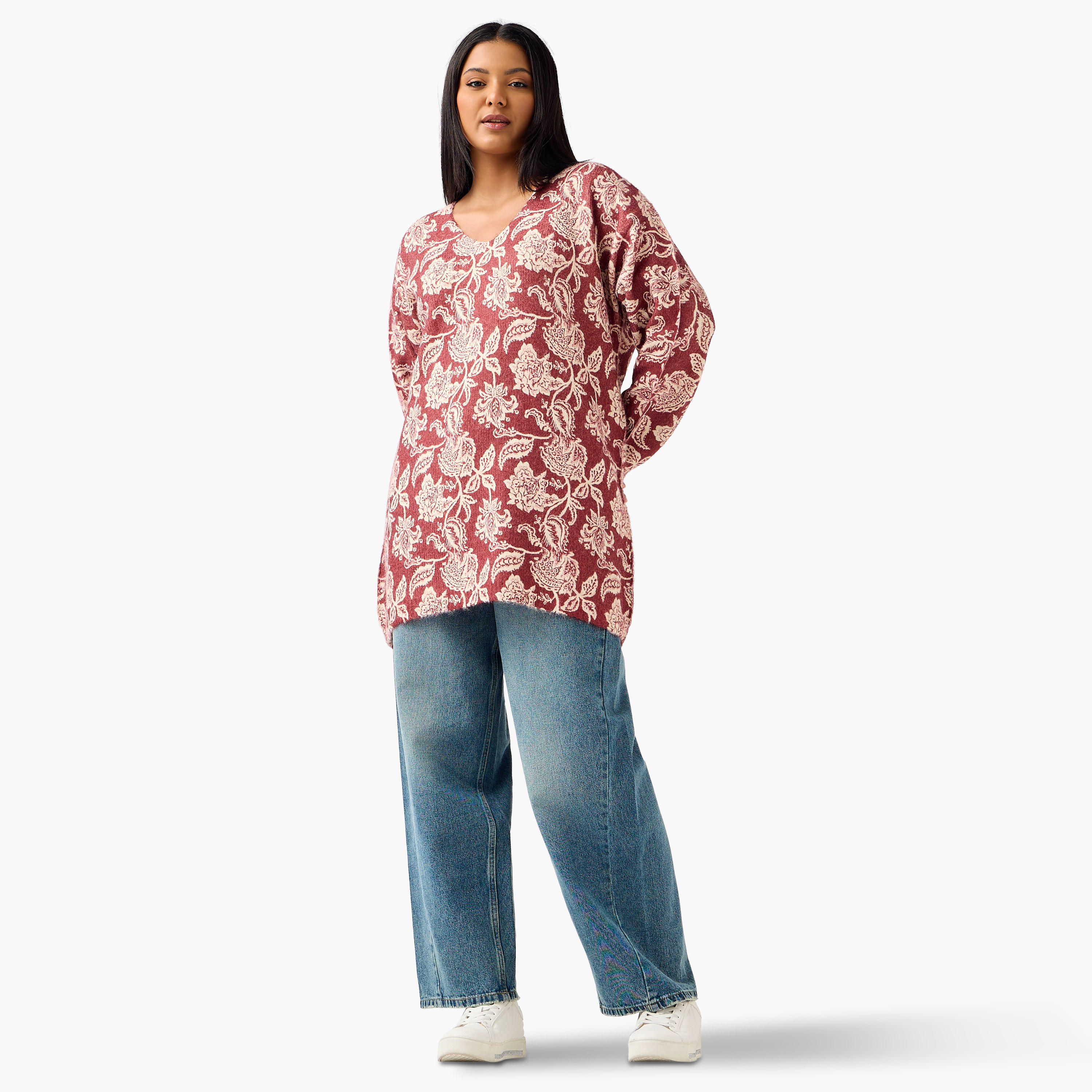 Ulla Popken Paisley Print V-neck Sweater-women-clothing-cardigansandjumpers-cardigans-image-3